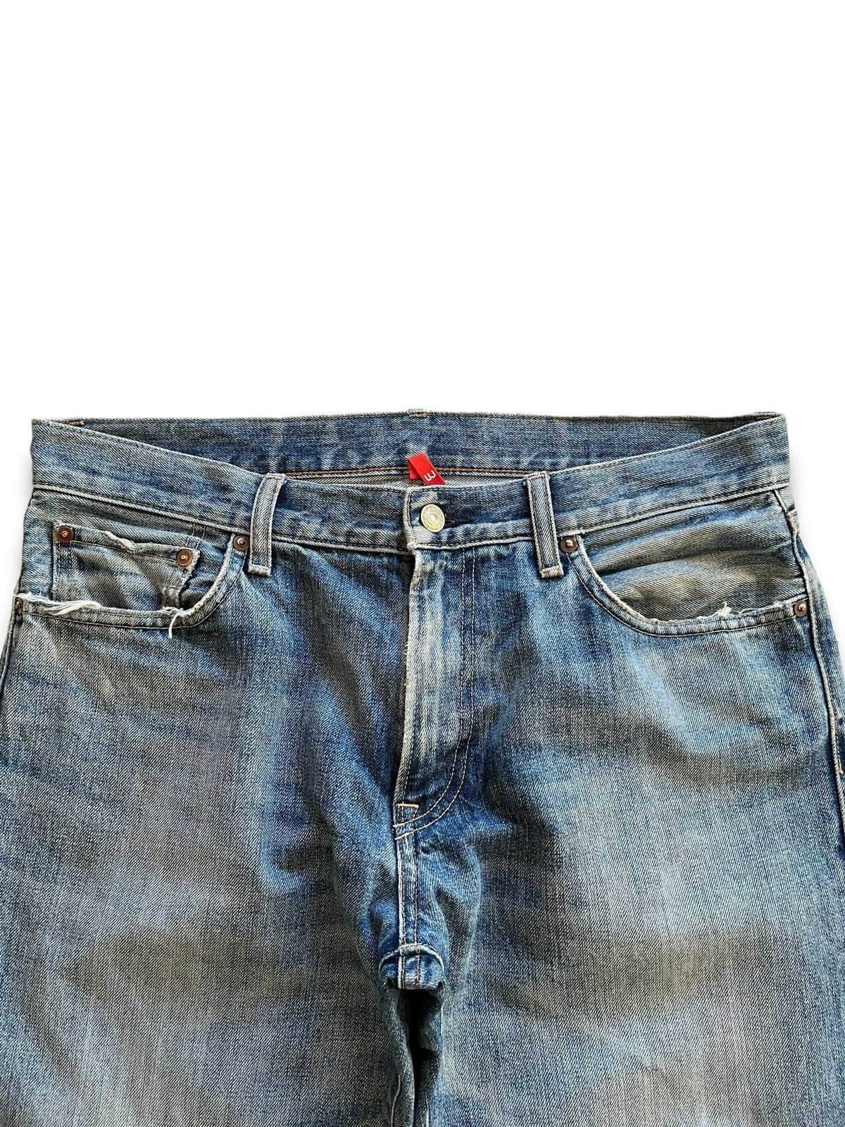 Japanese Brand Vintage Uniqlo Blue Wash Distressed Baggy Jeans 35x31 Size US 35 - 4 Thumbnail