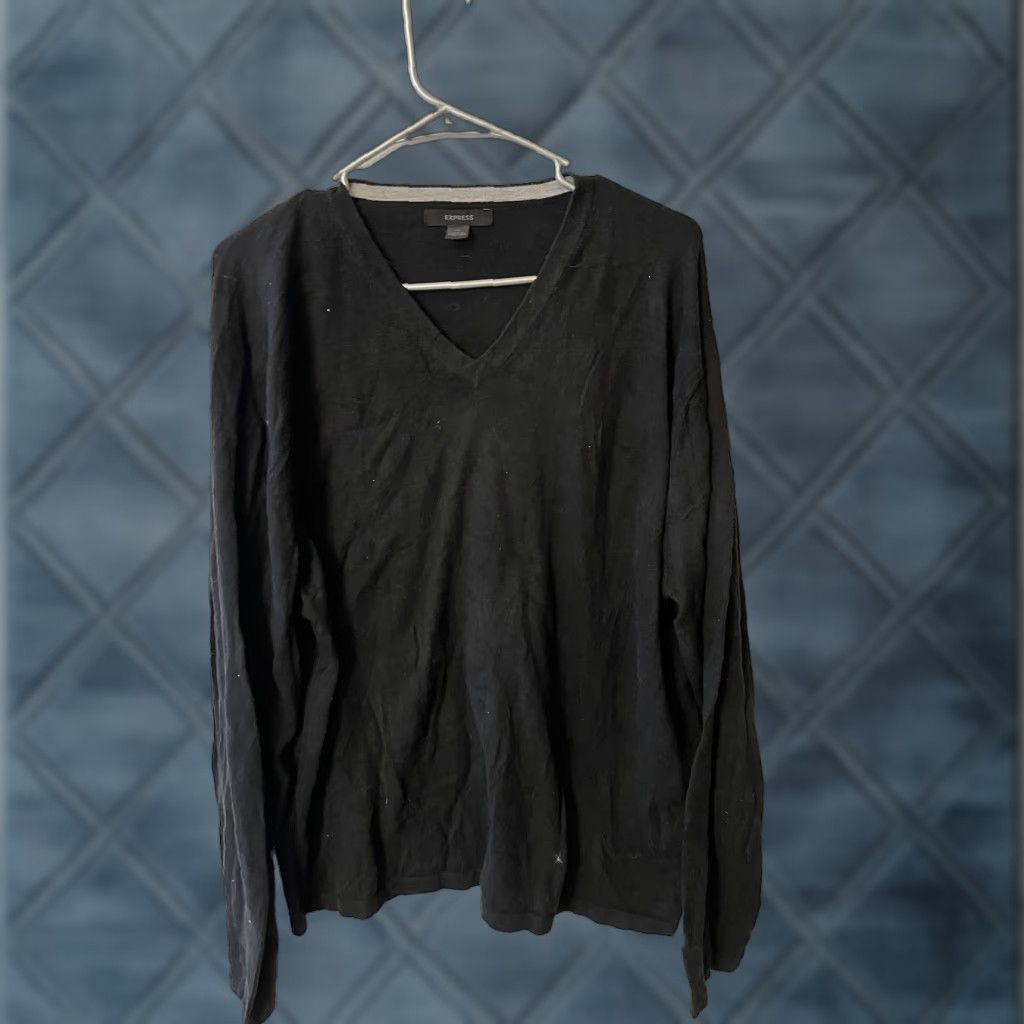 Express VINTAGE Express Men’s V-Neck Pullover Sweater Black XL Cotton Nylon Pullover Sweatshirt Mens 90s? Size US XL / EU 56 / 4 - 1 Thumbnail