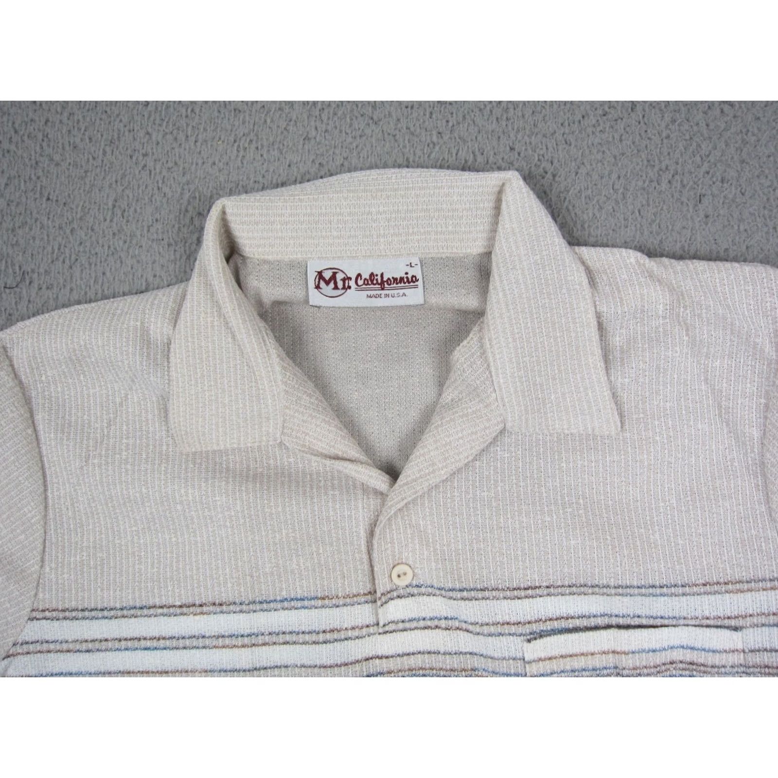 Vintage Mr California Polo Shirt Mens Large Beige Knit Vintage Retro Classic Short Sleeve Polo Shirt, Logo Button, Spread Collar - Used Condition Size US L / EU 52-54 / 3 - 2 Thumbnail