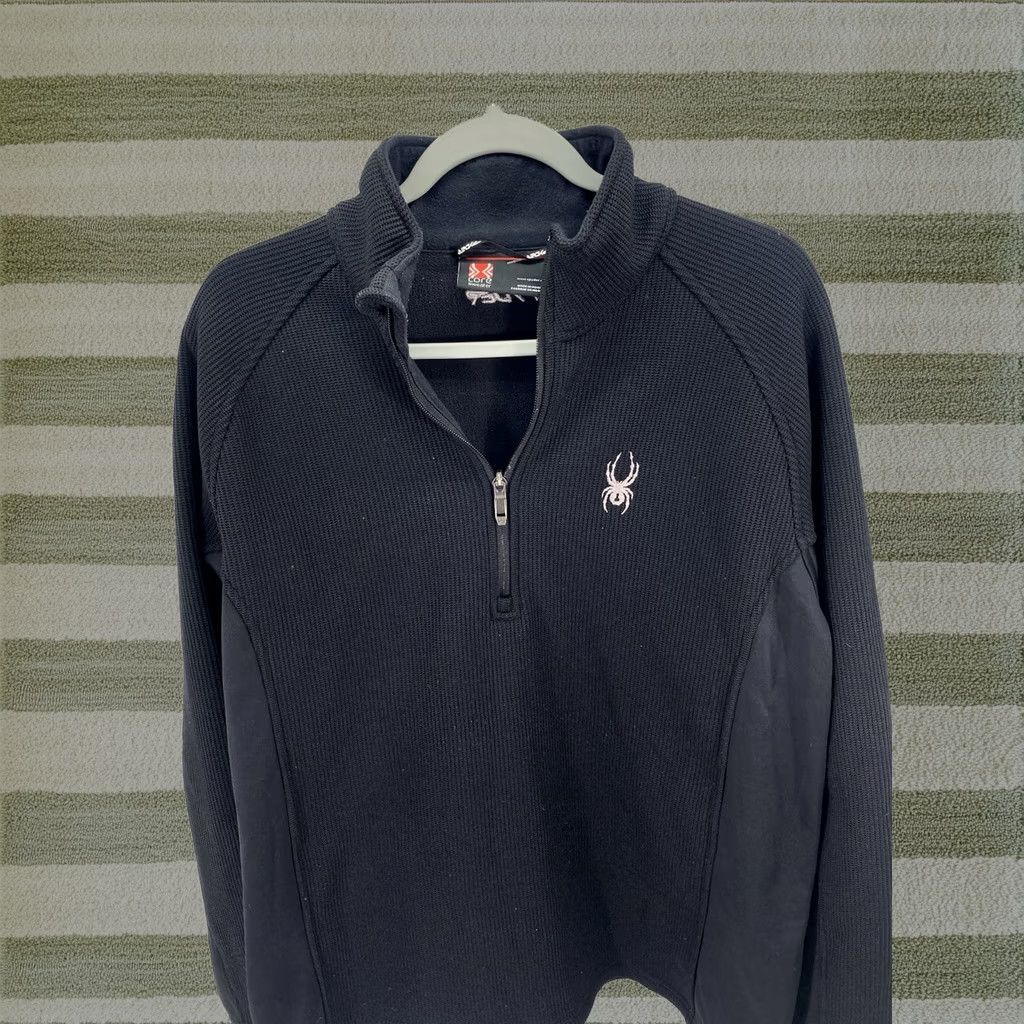Spyder Sweater Men Large Black Pullover 1/4 Zip Mock Neck Fleece Lined Core, Men's