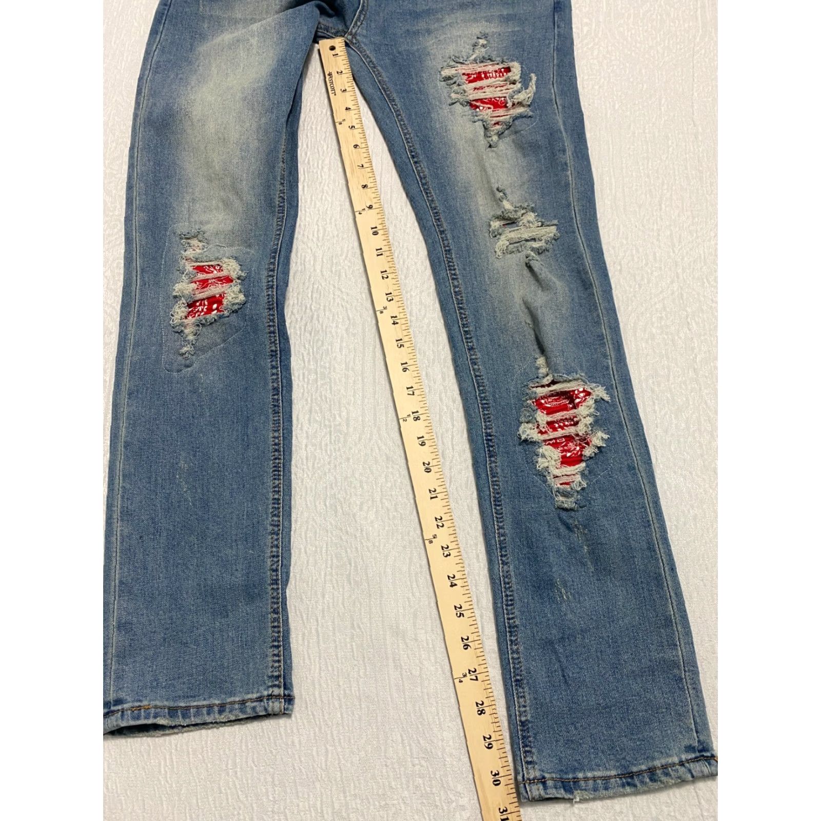 Vintage Y&R Young Reckless Jeans Mens 30 Blue Ripped Distressed Patch Skinny Size US 30 / EU 46 - 5 Thumbnail