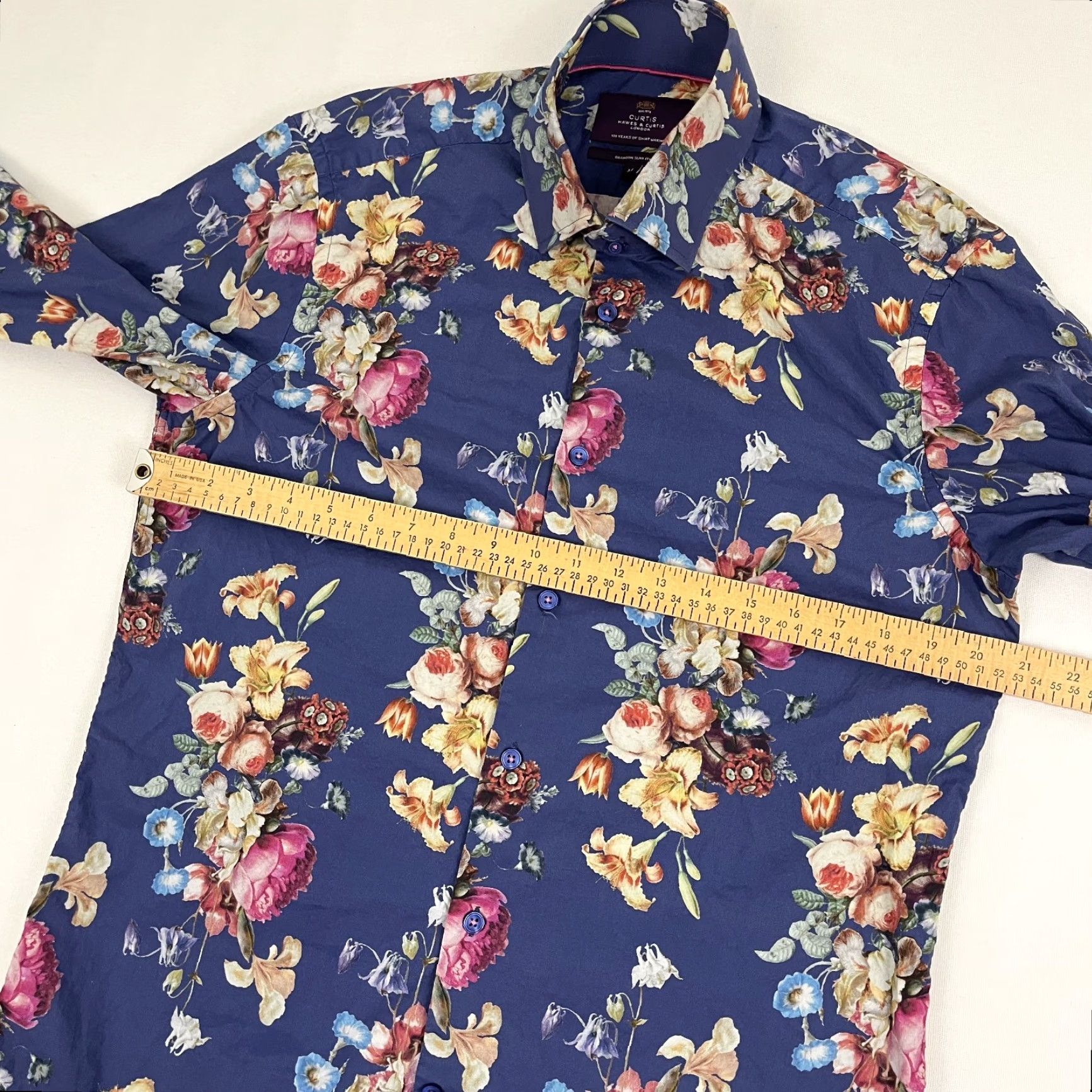 Vintage Hawes & Curtis London Shirt Mens Medium Brandon Slim Fit Blue Floral Button Up Size US M / EU 48-50 / 2 - 4 Thumbnail