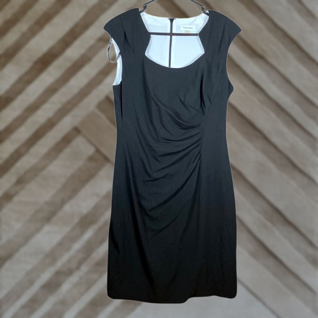 Calvin Klein Calvin Klein Womens Dress Black Sleeveless Ruched Side Back Zip Stretch 10 Size L / US 10 / IT 46 - 1 Thumbnail
