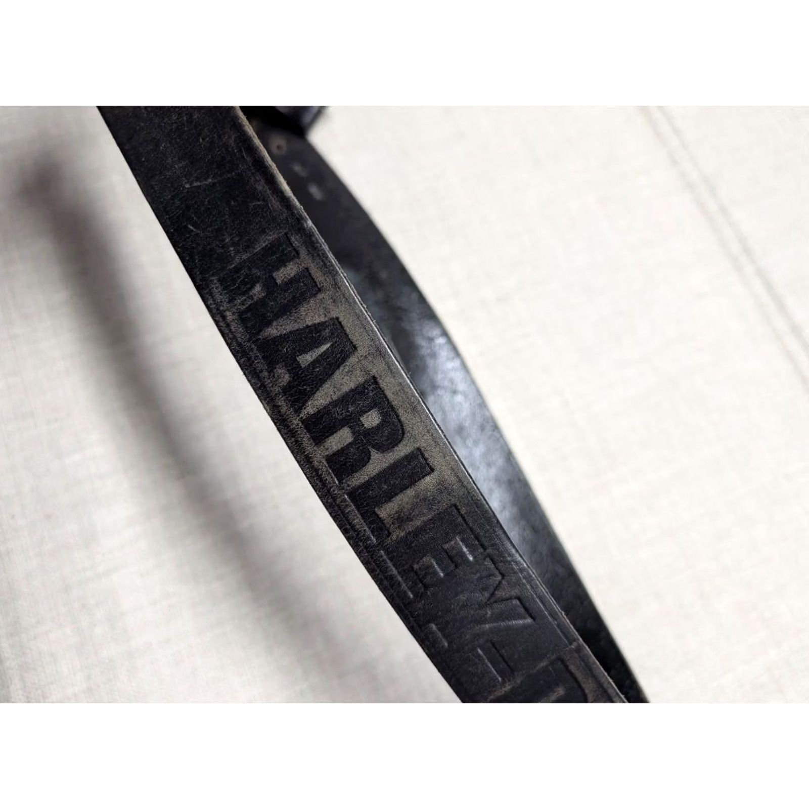 Harley Davidson VINTAGE Harley-Davidson belt Buckle USA Made 42 Black Full Grain Cowhide Leather Spellout Western Mens Belt Size 42 - 2 Thumbnail