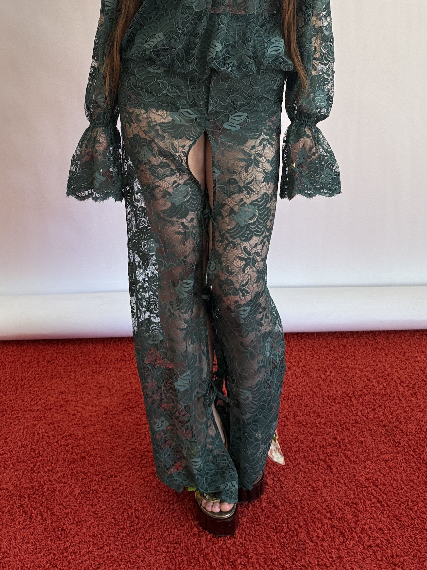 Vivienne Westwood 2019 Green Lace Pants w/ Oriental Pink Strcutured underwear Size 26" / US 2 / IT 38 - 1 Thumbnail