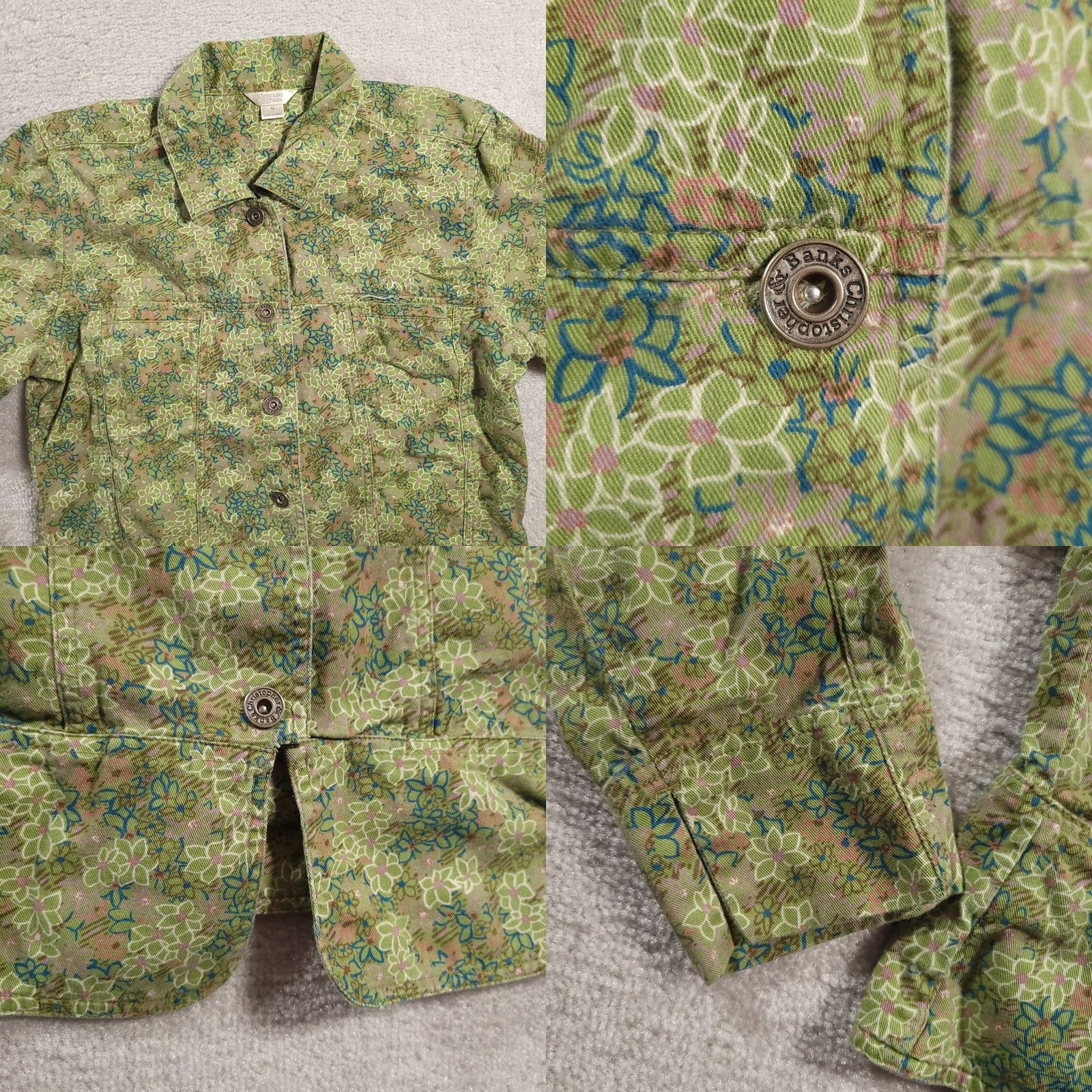 Vintage Christopher & Banks Women Denim Jacket Size M Button Up Floral Y2K Size M / US 6-8 / IT 42-44 - 8 Thumbnail