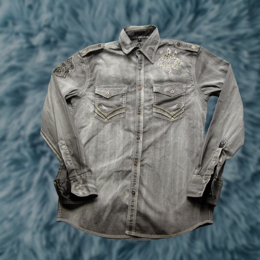 Roar Roar Shirt Mens Small Gray Western Long Sleeve Snap Button Embellished Denim Size US S / EU 44-46 / 1 - 1 Thumbnail