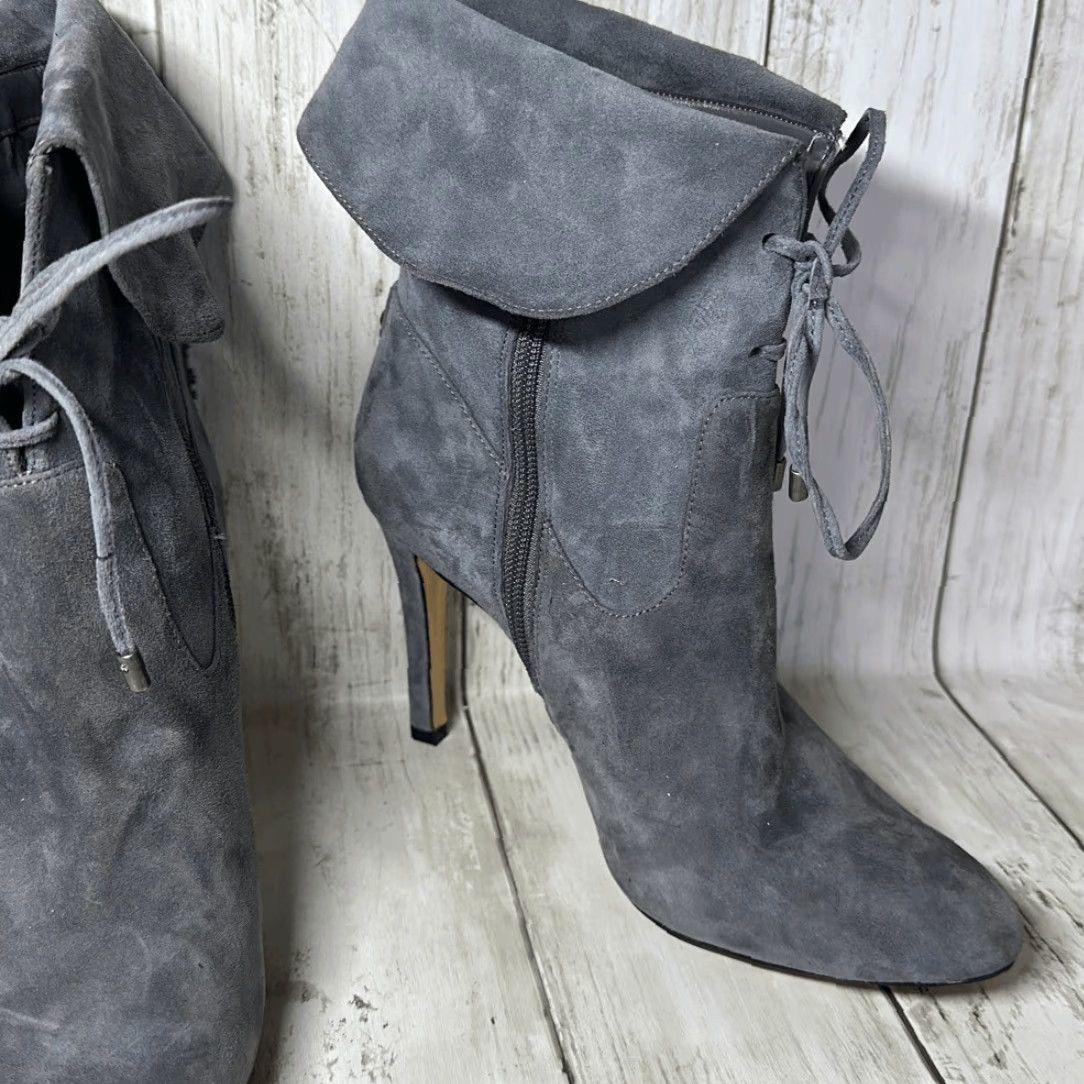 Guess GUESS Gray Suede Ankle Booties 7.5 Women Side Zip Pointy Toe Tie Up Front Multicolor Glitter? (Note: Glitter is random) Size US 8 / IT 38 - 3 Thumbnail