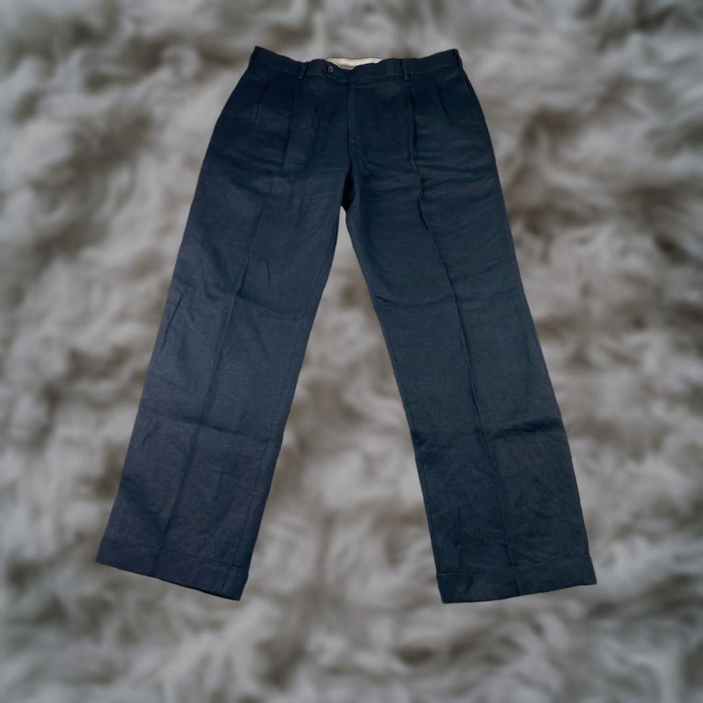 Brooks Brothers Men's 1818 Madison Dress Pants Navy 36x30 100% Linen Pleated