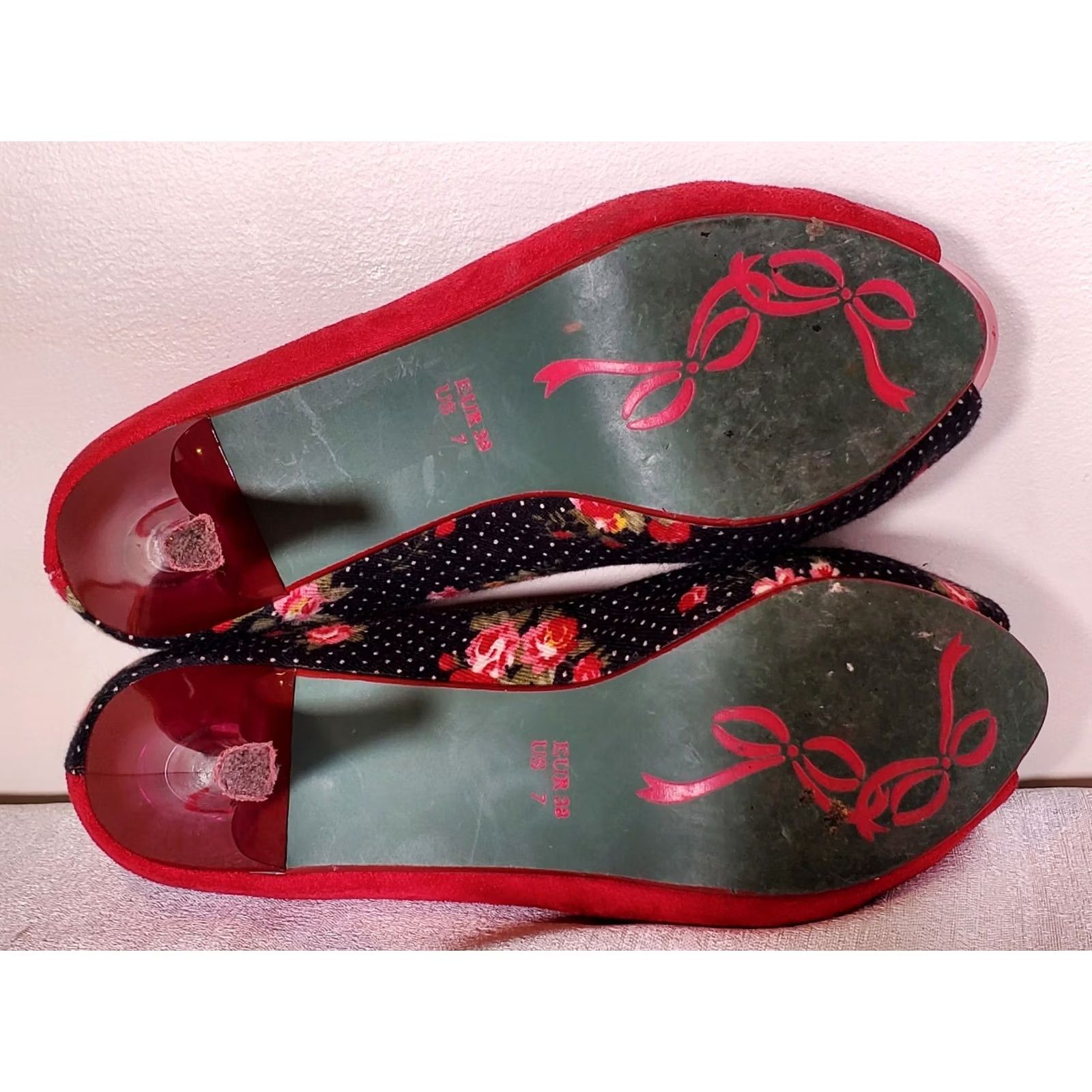 Vintage Poetic Licence Bloom High Heel Pumps Red Suede and Fabric Women's Size US 7 Pump Stiletto Shoes Size US 7 / IT 37 - 7 Thumbnail