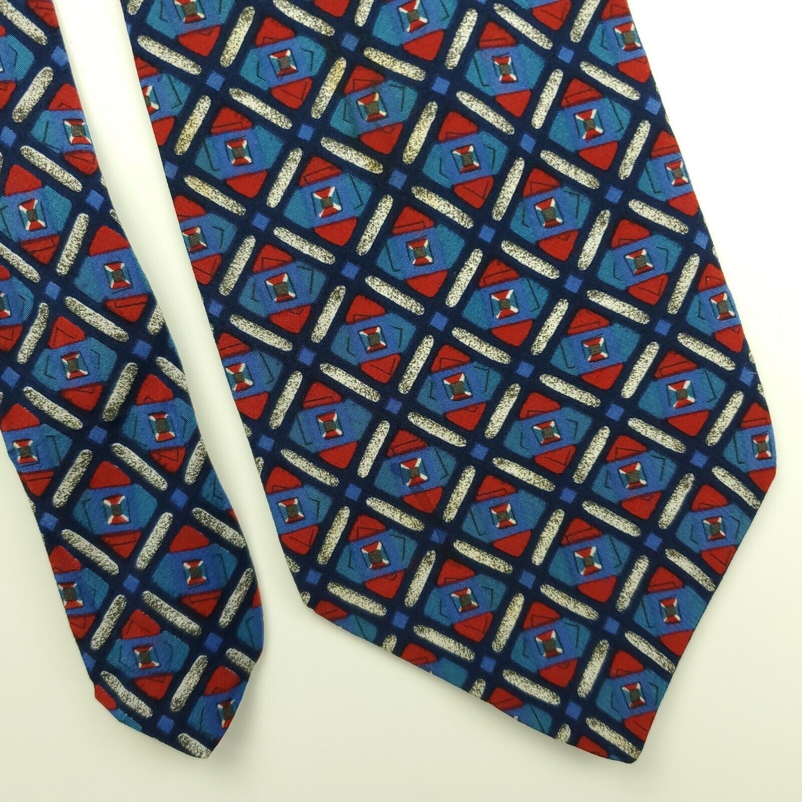 Vintage Surrey Red Blue Silk Tie Geometric Italy Classic Size ONE SIZE - 1 Thumbnail