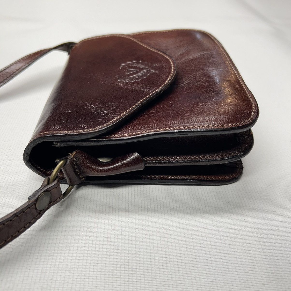 Firenze × Vintage Firenze Leather Bag Brown Saddle Shoulder Crossbody Handbag Size ONE SIZE - 6 Thumbnail