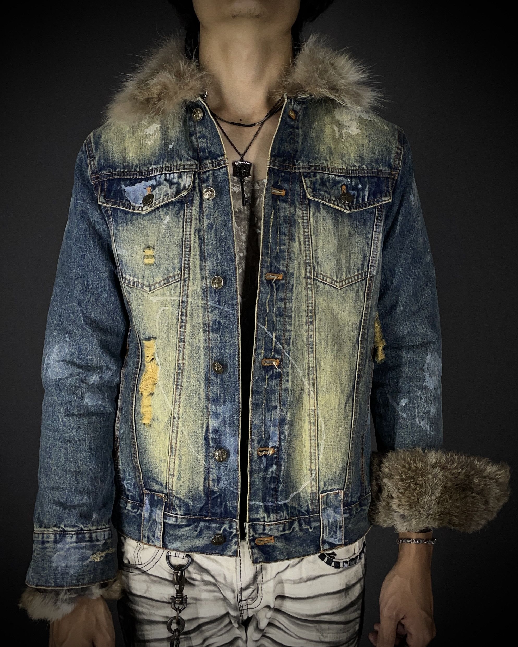 In The Attic In The Attic Raccoon Fur Distressed Jeans Jacket Size US S / EU 44-46 / 1 - 1 Thumbnail