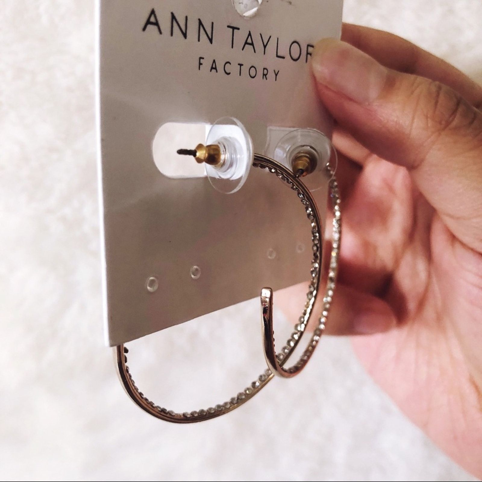 Ann Taylor Ann Taylor Gold Large Pave Hoop Earrings Size ONE SIZE - 4 Thumbnail