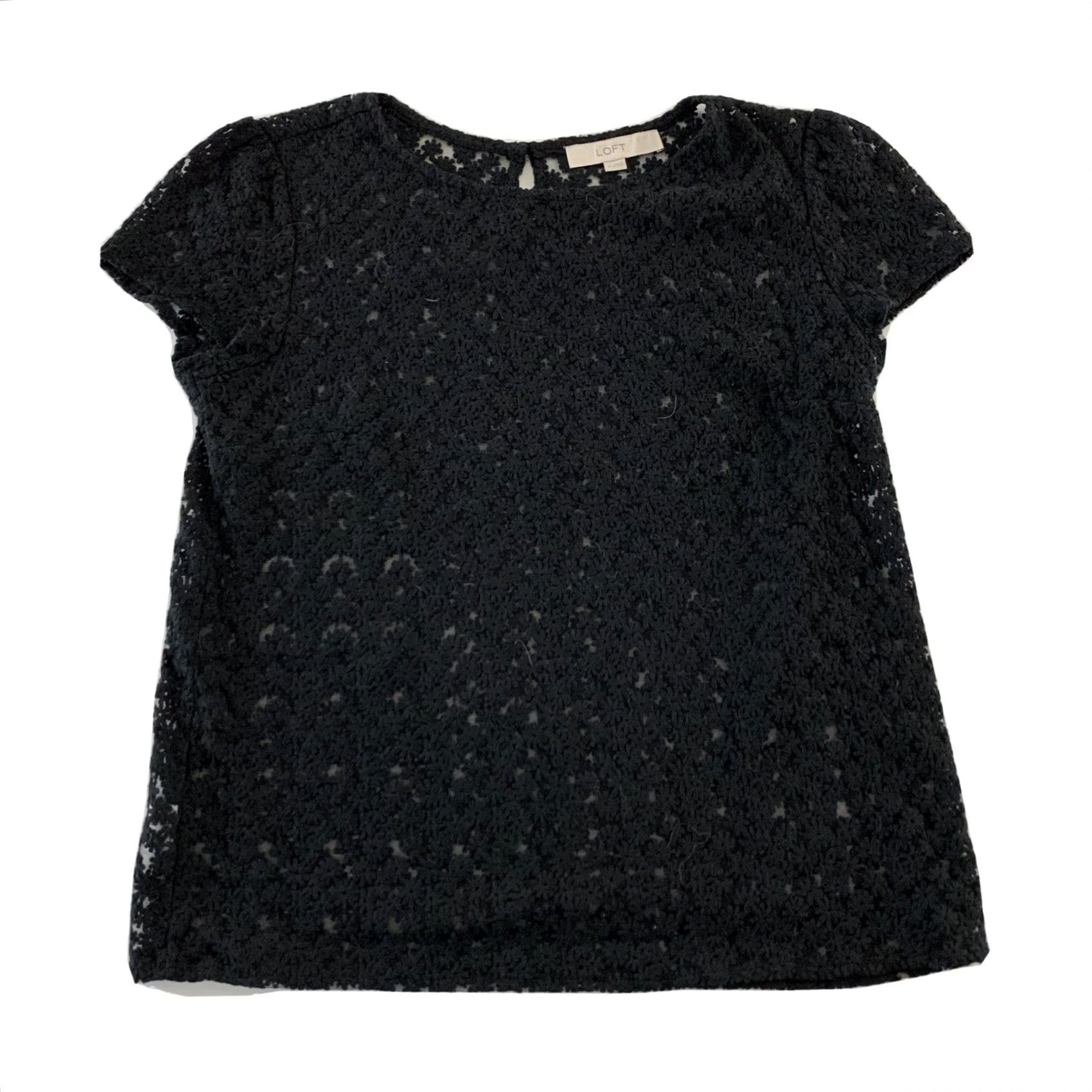 Ann Taylor Ann Taylor Loft Sheer Polk Dot 3/4 Sleeve Top Women's Size S Solid Black Size S / US 4 / IT 40 - 2 Thumbnail