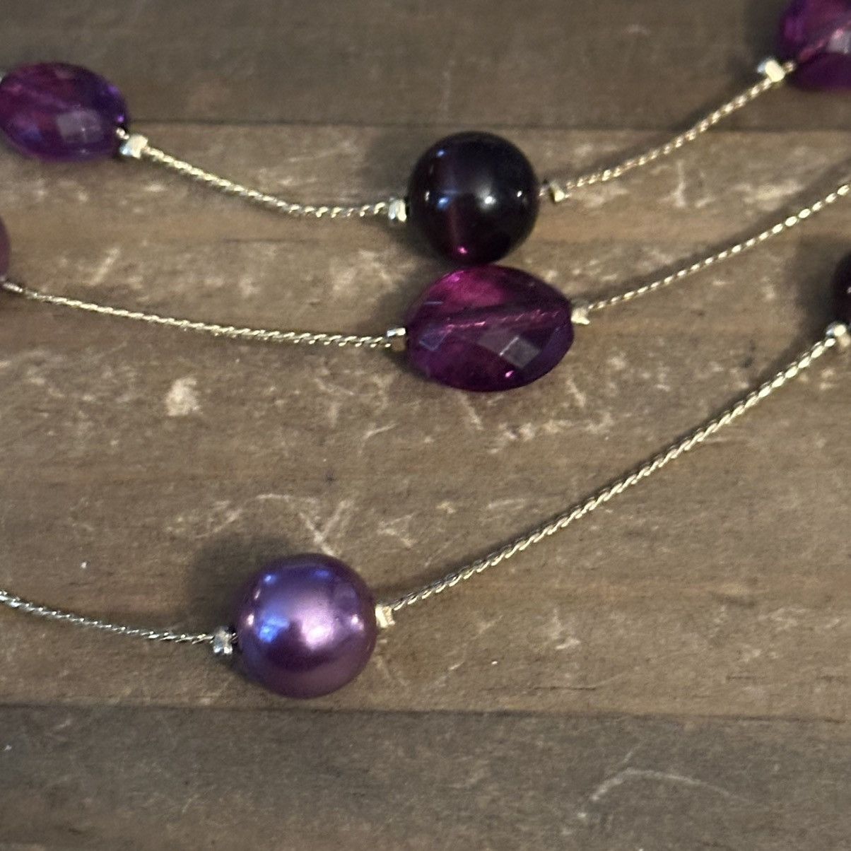 Other Multi strand gold tone layered station purple bead necklace Size ONE SIZE - 3 Thumbnail