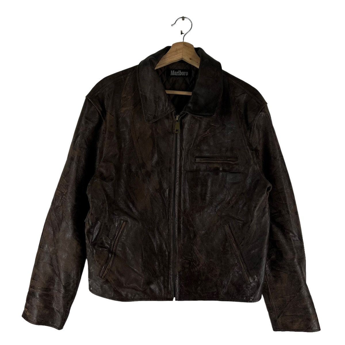 Marlboro 🔥VINTAGE BIKER GENUINE LEATHER JACKET FLY MARLBORO Size US S / EU 44-46 / 1 - 1 Thumbnail