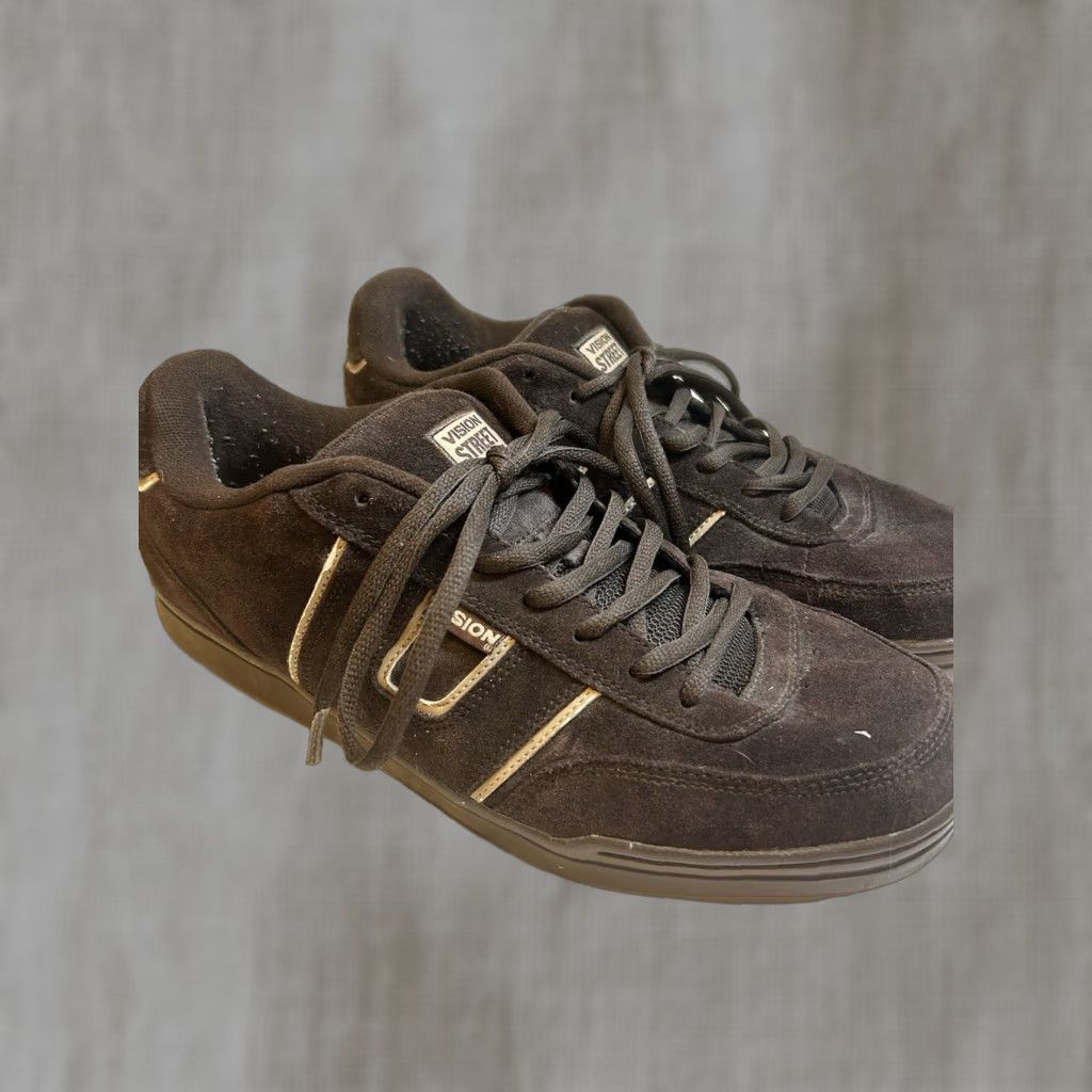 VINTAGE Vision Street Wear Brown Suede Skate Shoes Men's 12 Low Top Fat Tongue