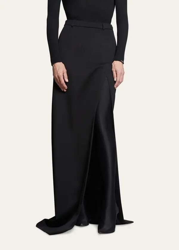 Balenciaga o1tr1nto0126 Slit Maxi Tailored Skirt in Black Size 25" / US 0 / IT 36 - 1 Thumbnail