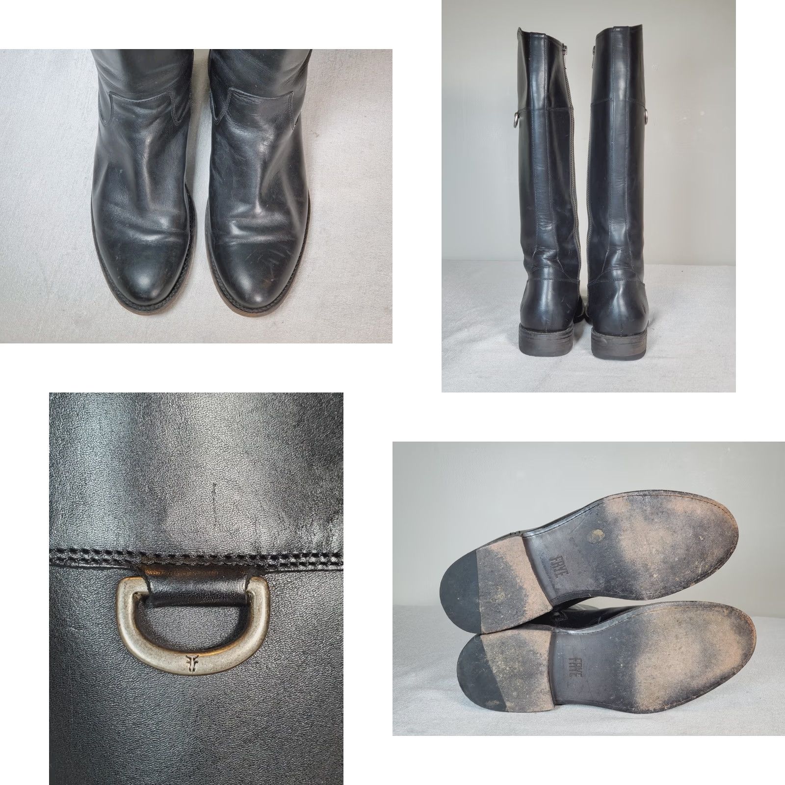 Frye FRYE Jayden D Ring Black Leather Tall Zip Riding Boots Women 8 B Knee High Block Heel Leather Lining Vintage: No Size US 8 / IT 38 - 8 Thumbnail