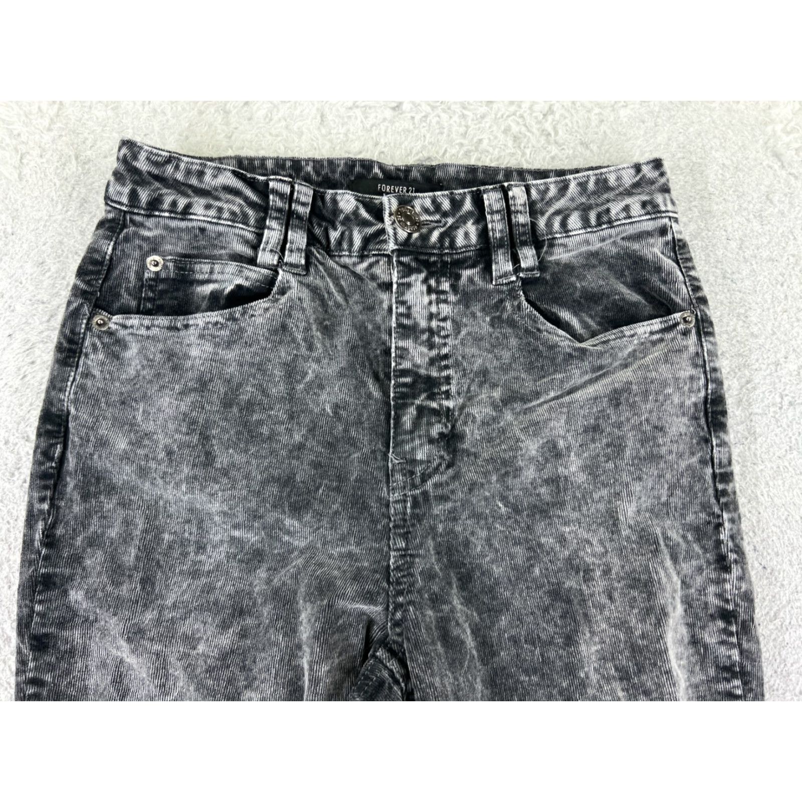 Forever 21 Forever 21 Jeans Women's Medium Gray Corzduroy Distressed Flared Mid Rise 24x30 Jeans Size 32" / US 10 / IT 46 - 4 Thumbnail