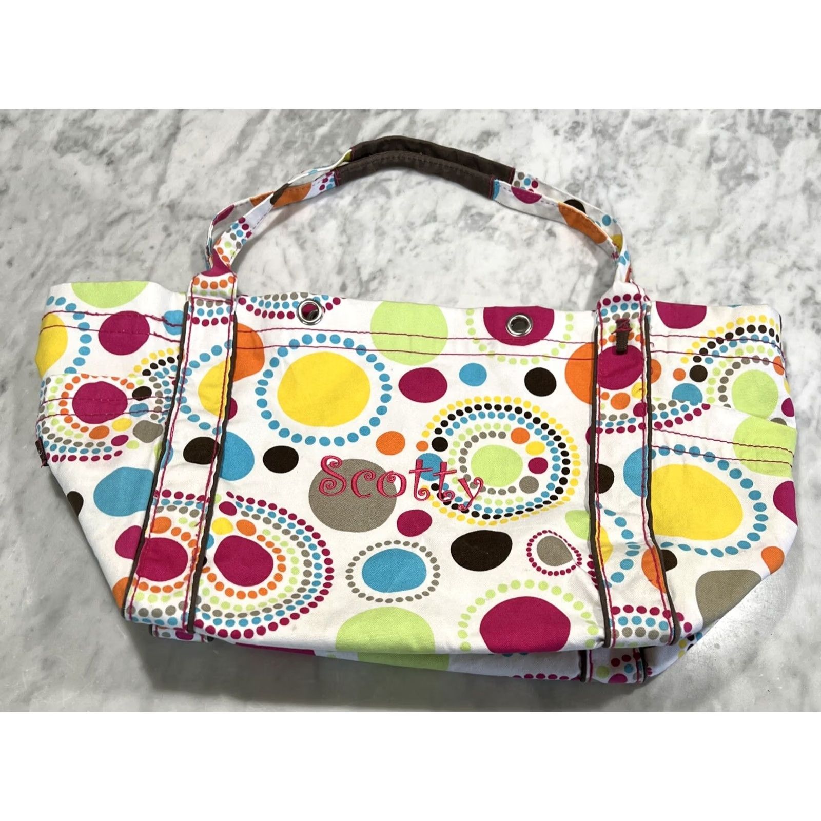 Gloverall Thirty-One Canvas Tote Bag polka dot All Over Large Embroidered “Scotty” 14”x12” Size ONE SIZE - 2 Thumbnail
