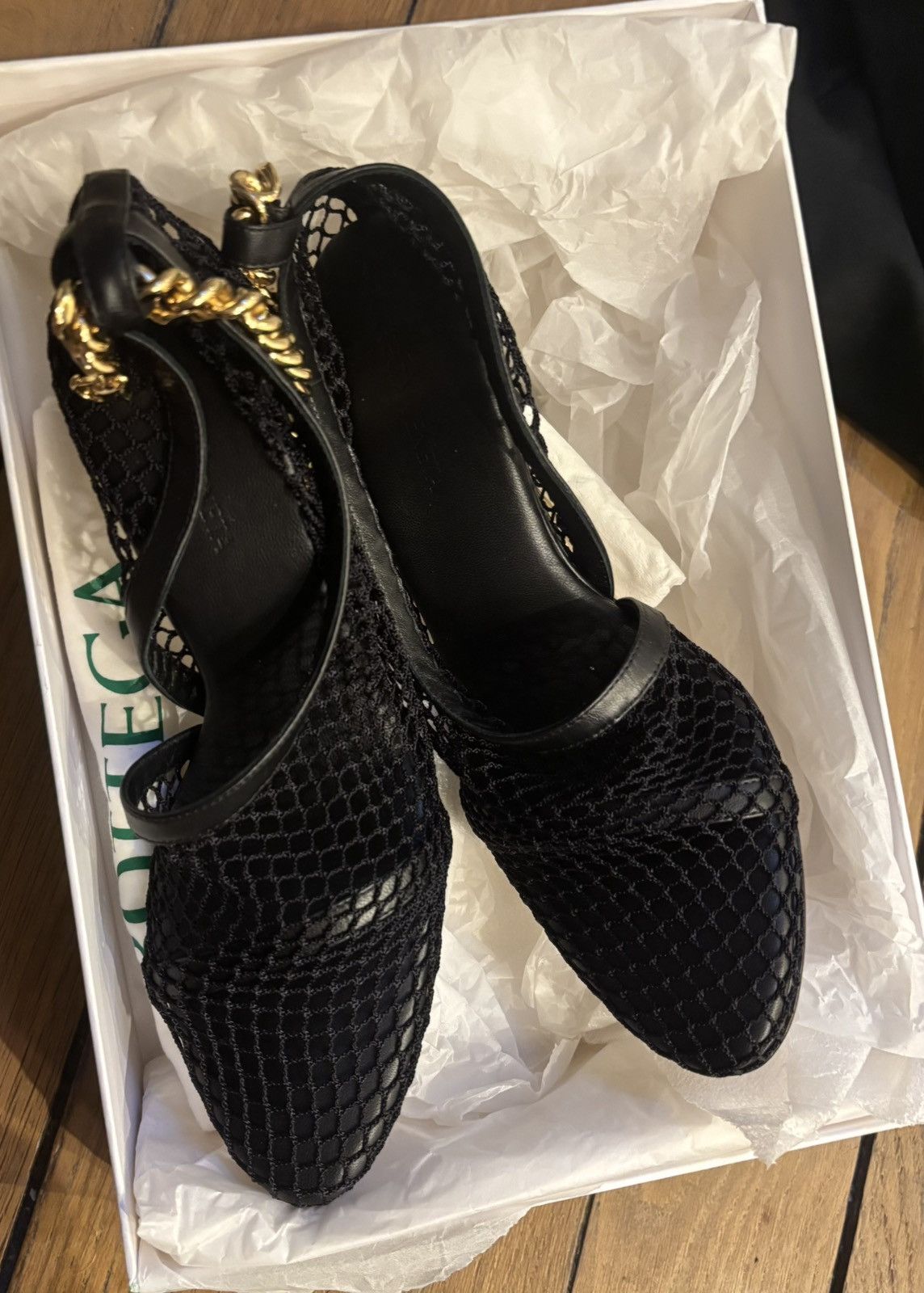 Bottega Veneta Mesh Chain Sandals Black with Gold Ankle Chain 36 (New) Size US 6 / IT 36 - 3 Thumbnail