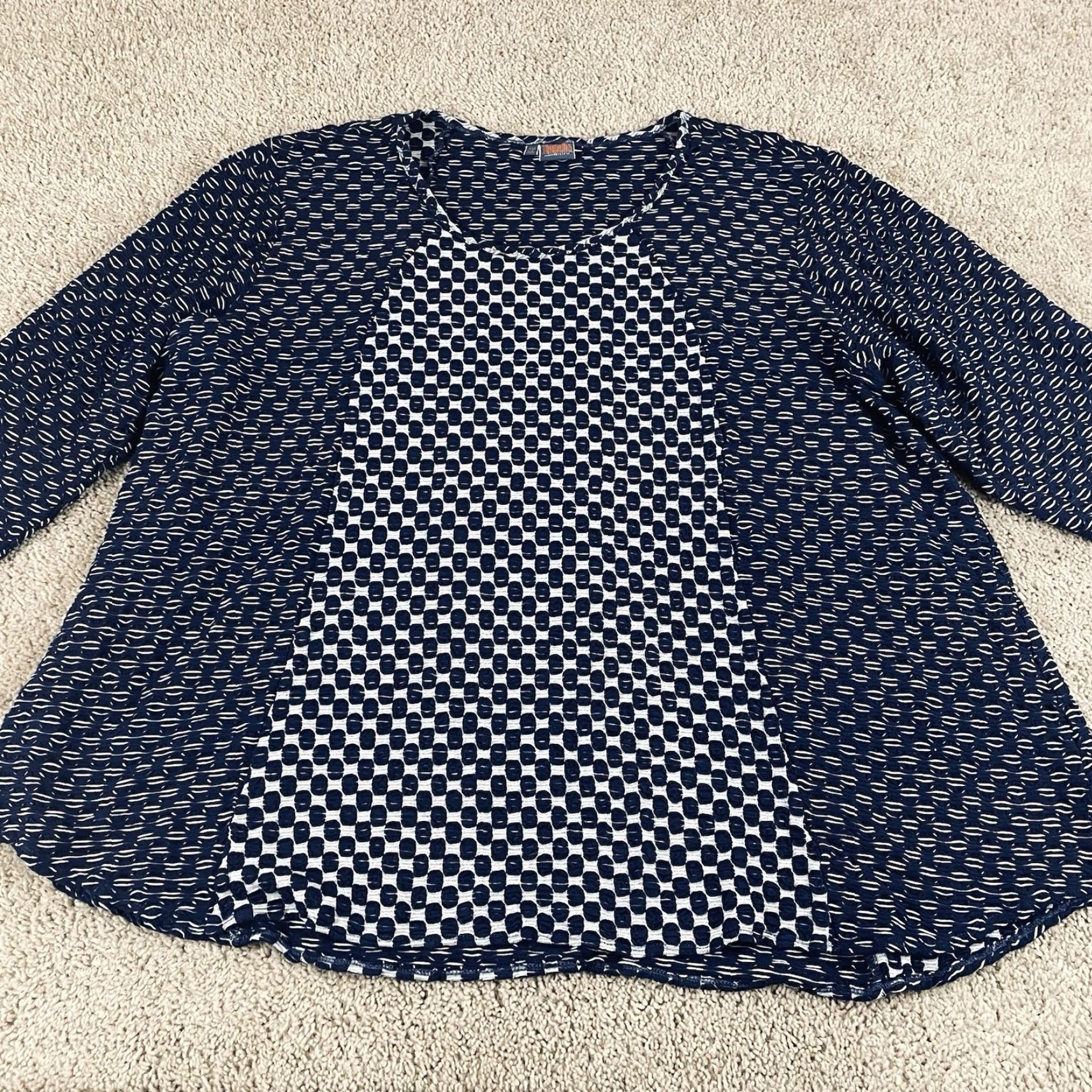 Vintage VINTAGE? No. Tianello Koi Top Womens Plus Size 3X Blue 3/4 Sleeves Texture Pattern Knit 120 Size XXL / US 16-18 / IT 52-54 - 3 Thumbnail