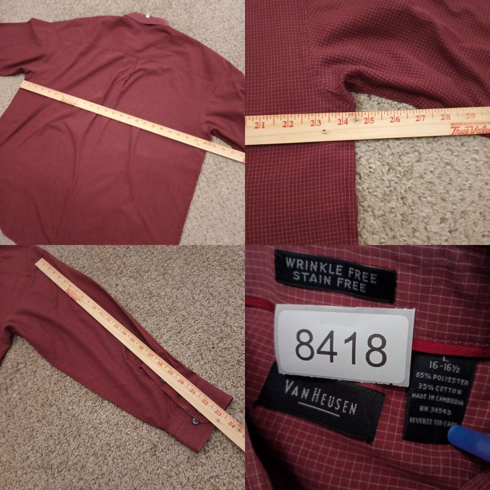 Van Heusen Van Heusen Shirt Mens Large Red Plaid Long Sleeve Button Down Cotton Blend Size US L / EU 52-54 / 3 - 8 Thumbnail
