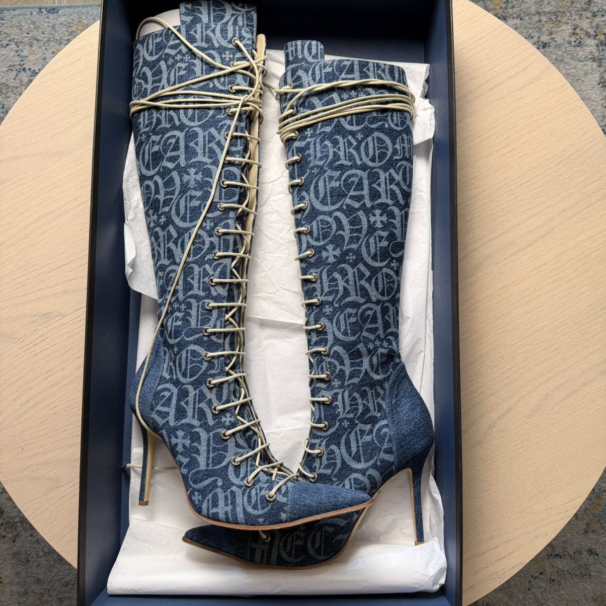 Chrome Hearts Chrome Hearts Denim Monogram Lace-Up Knee Boots Size US 8.5 / IT 38.5 - 2 Thumbnail