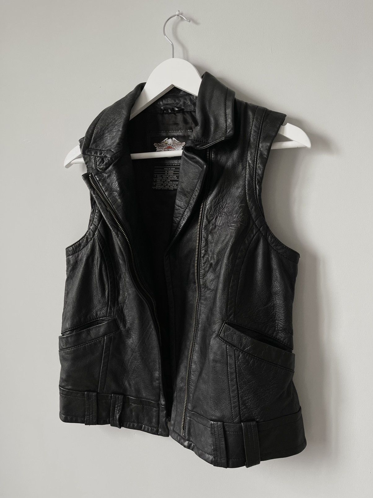 Harley Davidson Vintage Harley Davison Zip Up Leather Vest Embroidered Logo Size S / US 4 / IT 40 - 3 Thumbnail