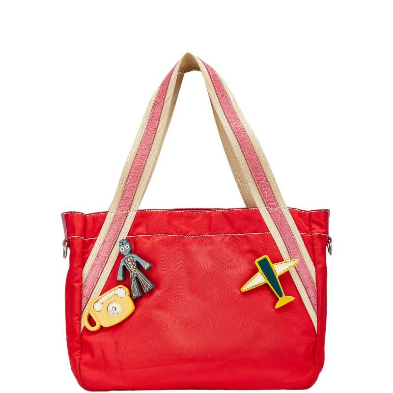 Prada Prada Triangle Logo Plate Nylon Leather 2Way Bag Leather Shoulder Bag in Red, Women's