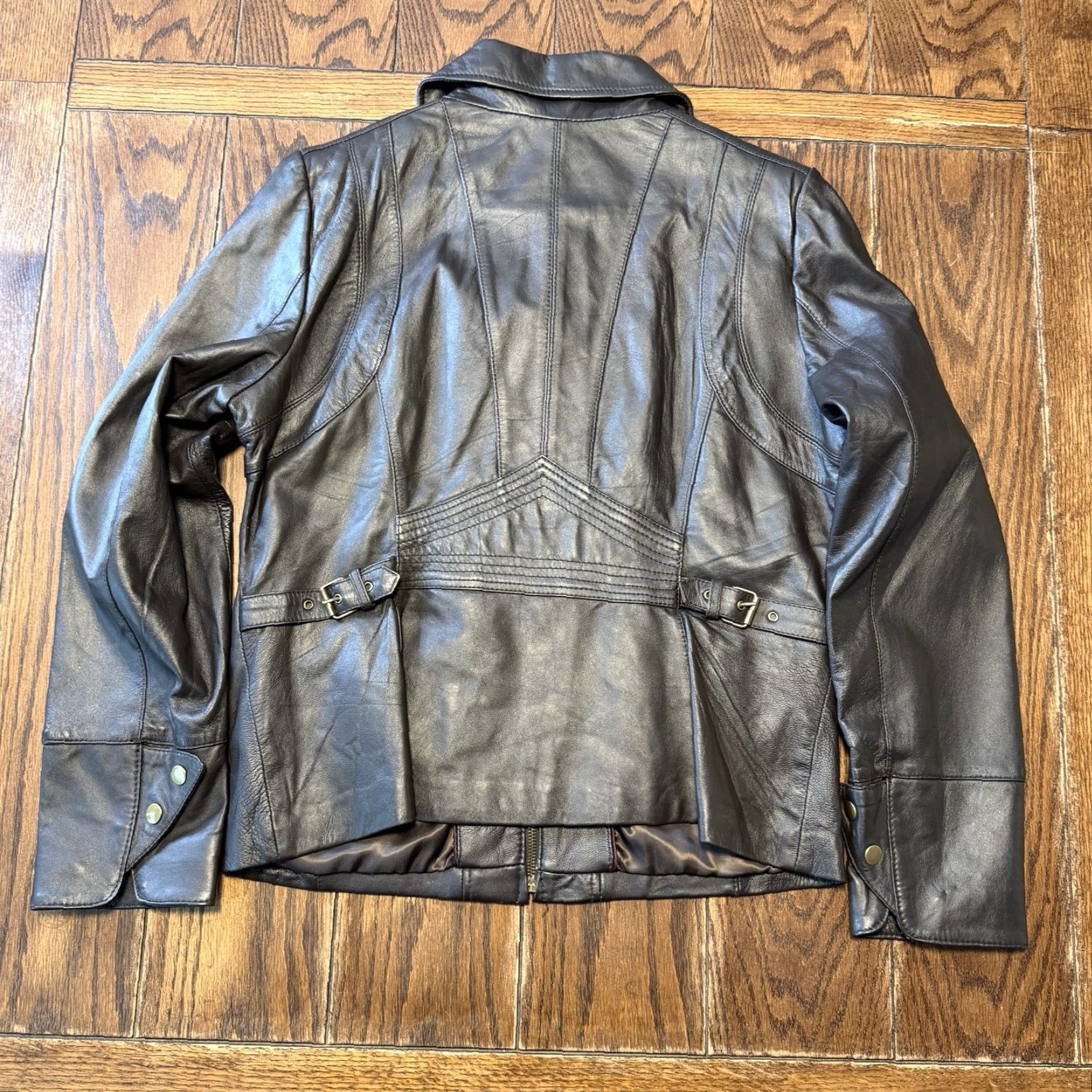 Vintage a.n.a Leather Jacket Womens Large Dark Brown Genuine Lambskin Zip Pocket Buckle Size L / US 10 / IT 46 - 4 Thumbnail
