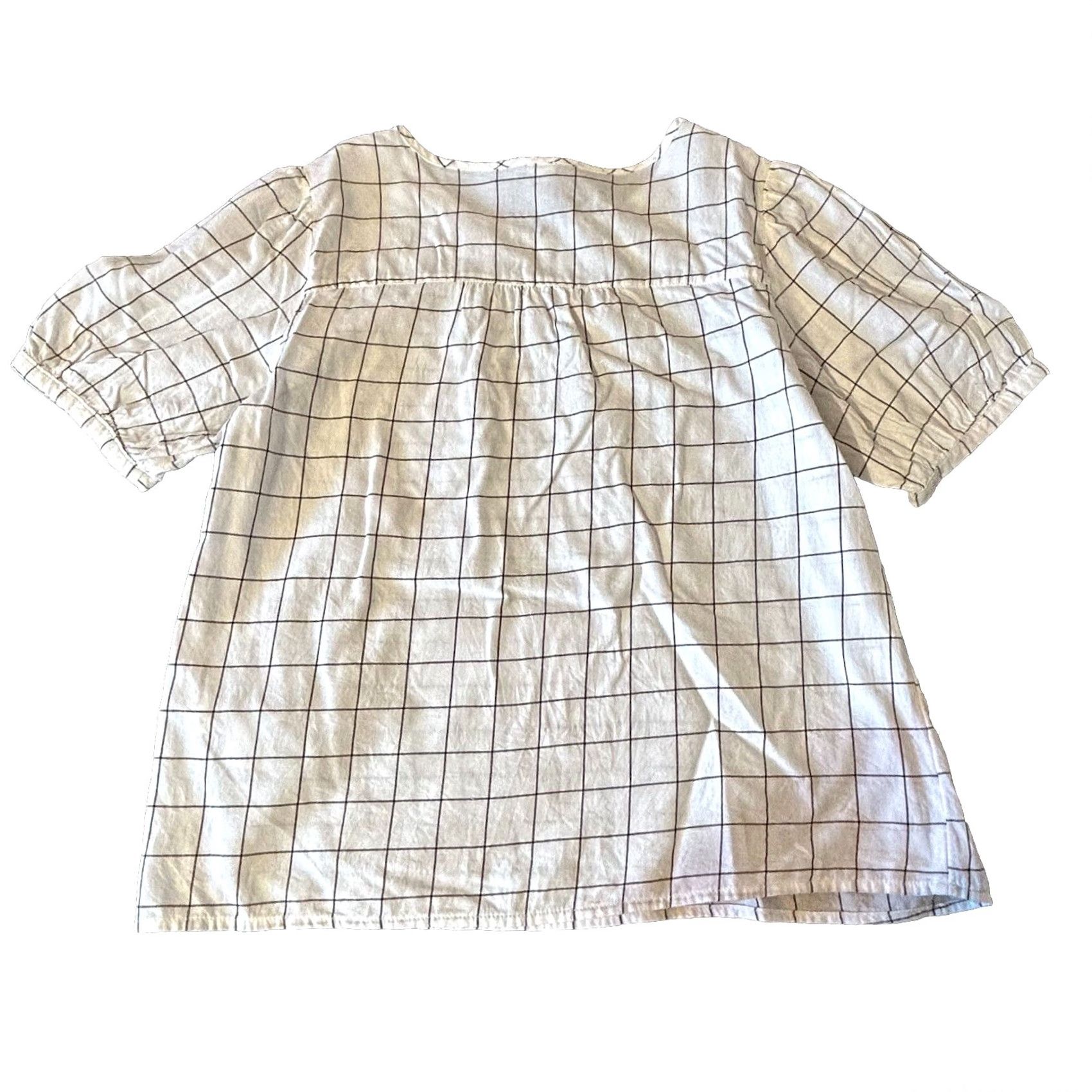 Old Navy Old Navy Blouse Shirt Women Small White Gray Window Pane Design Short Sleeve V-Neck Keyhole Knit 100% Cotton Multicolor Summer Casual Womens Size S / US 4 / IT 40 - 6 Thumbnail