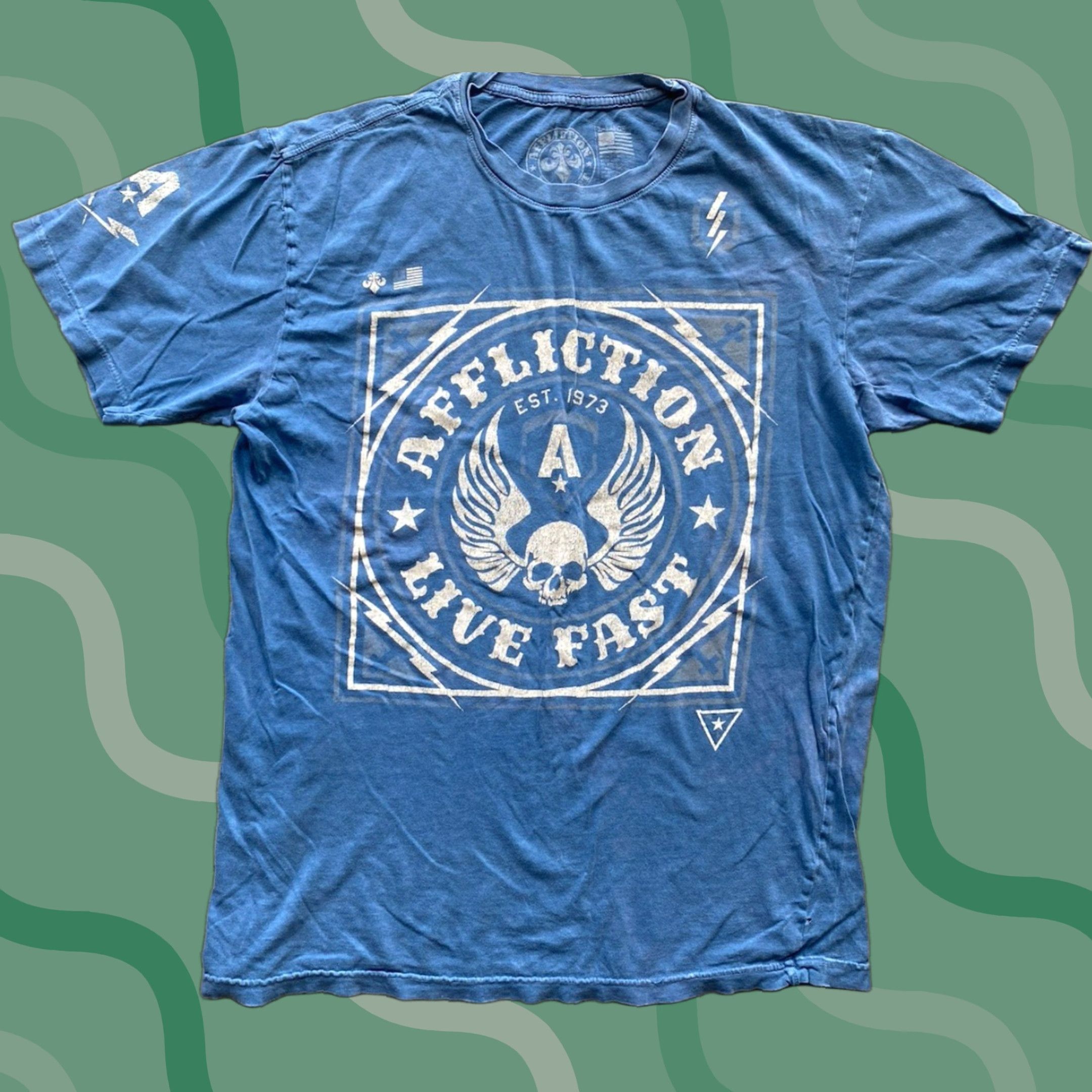Affliction Affliction T-Shirt Men XL Blue Live Fast Skull Wings Size US XL / EU 56 / 4 - 1 Thumbnail