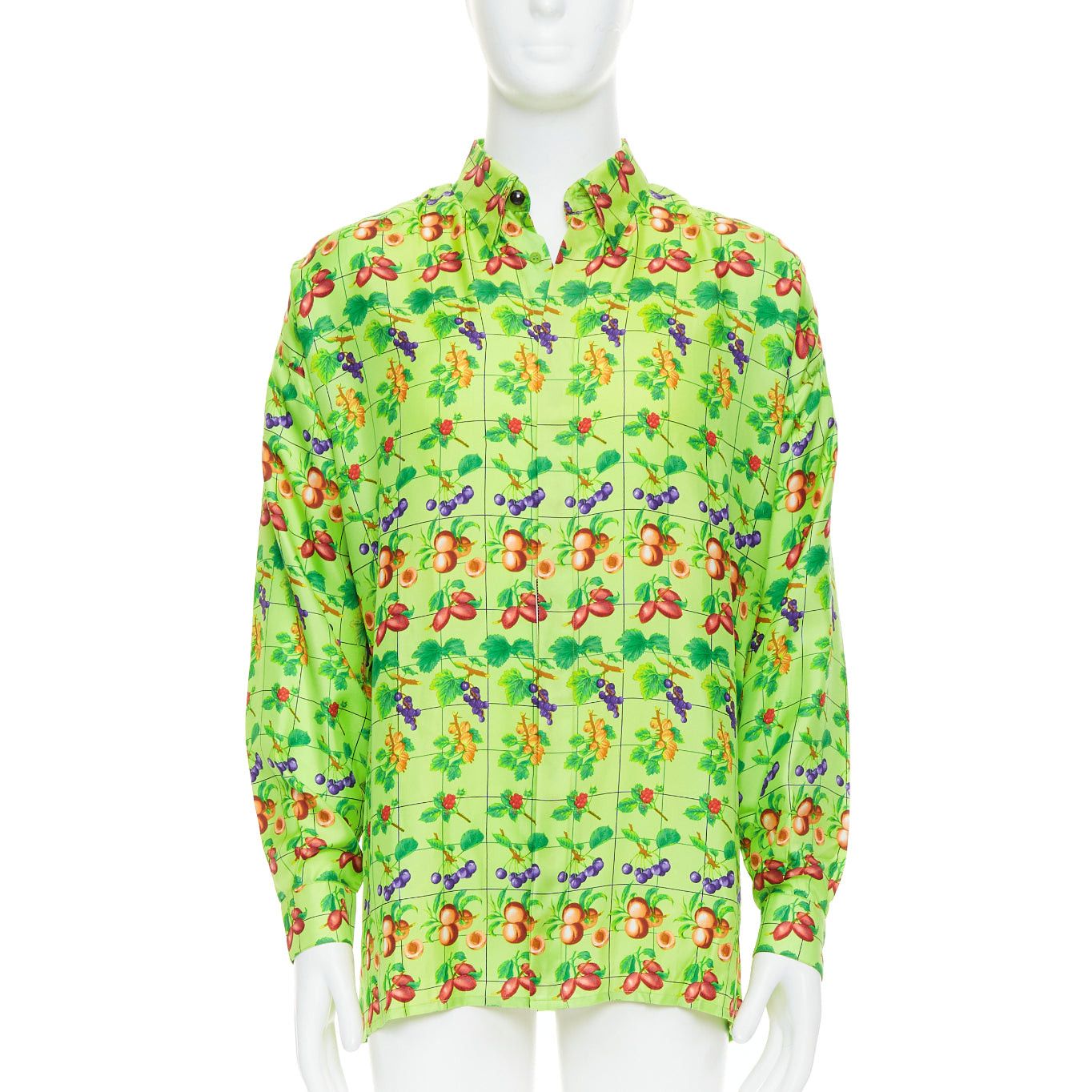 Versace GIANNI VERSACE 1990's Vintage neon green fruit print silk shirt IT48 M Size US M / EU 48-50 / 2 - 1 Thumbnail