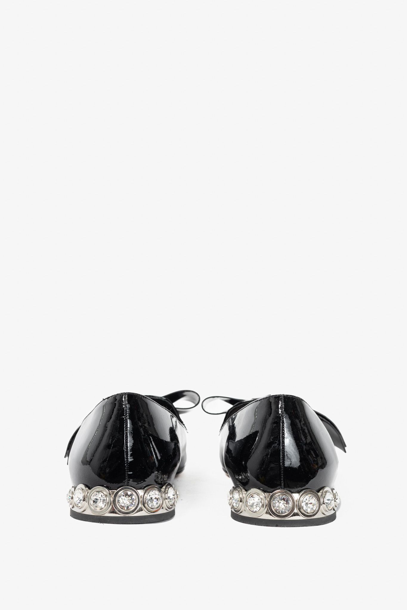 Miu Miu Miu Miu Black Patent Jewel-Heel Bow Pointed-Toe Flats Size US 6.5 / IT 36.5 - 4 Thumbnail