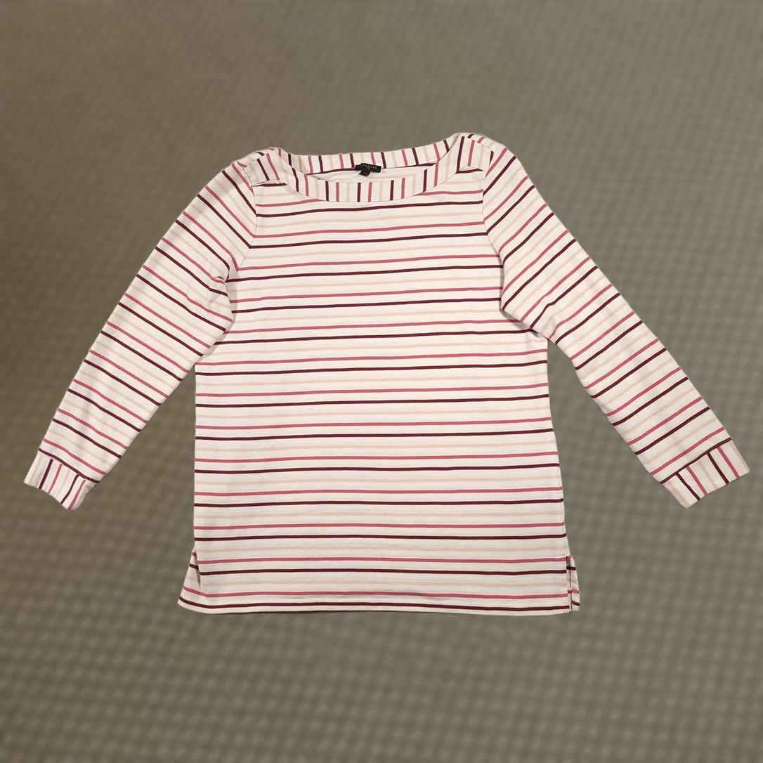 Talbots Talbots Plus Shirt Womens 14W White Pink Red Striped Boatneck Long Sleeve Size XL / US 12-14 / IT 48-50 - 1 Thumbnail