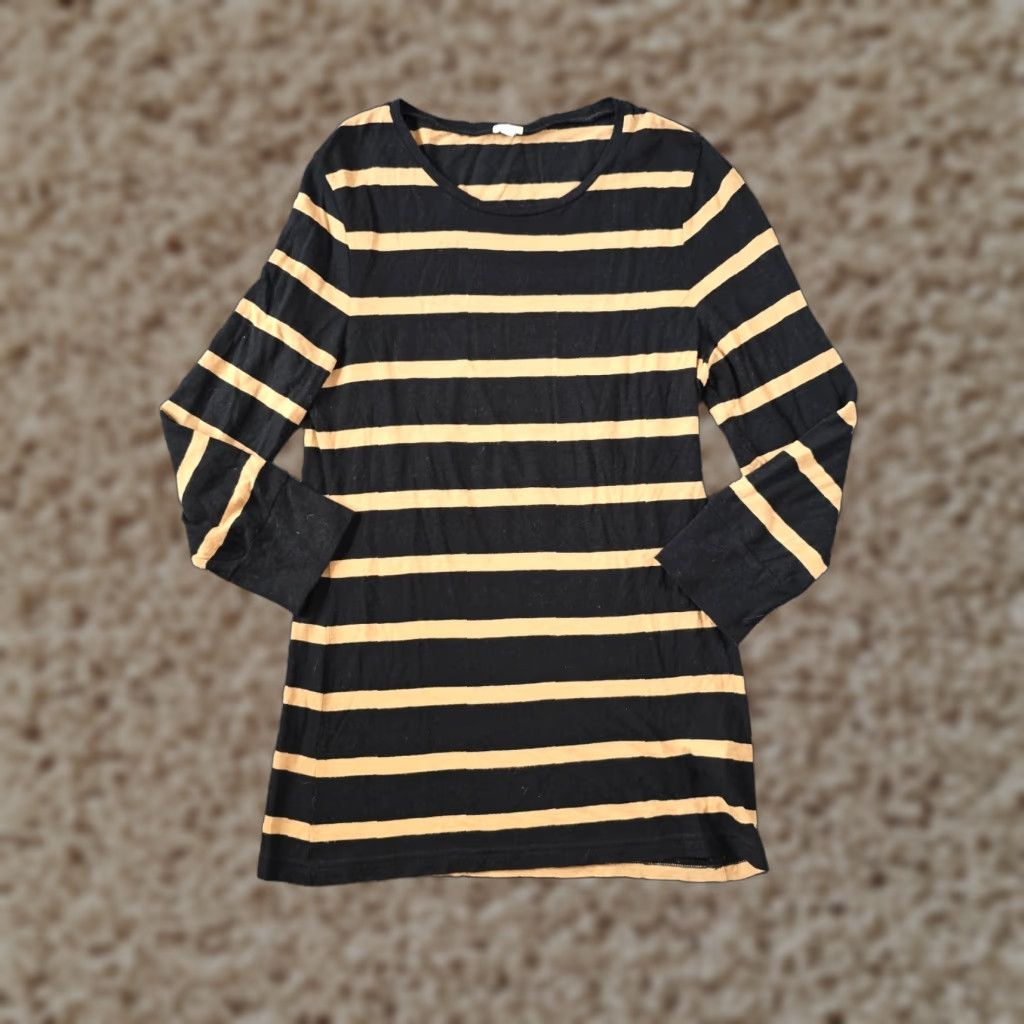J.Crew J Crew Sweater Womens Size Large Black Tan Striped Wool Lightweight Capsule Size L / US 10 / IT 46 - 1 Thumbnail