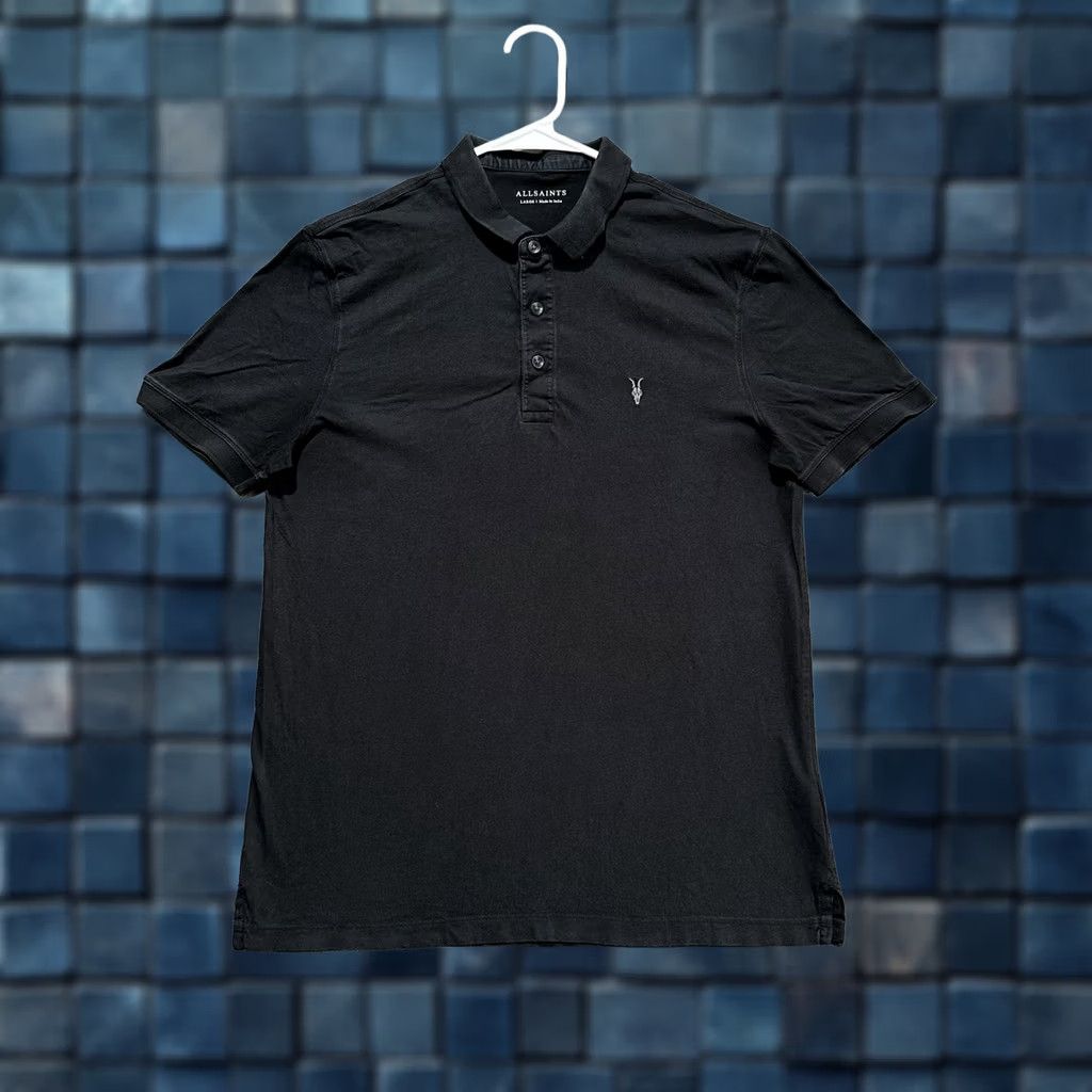 Allsaints AllSaints Polo Shirt Men L Black Vidal Short Sleeve Slim Button Collar 100% Cotton Logo Slimming Casual Size US L / EU 52-54 / 3 - 1 Thumbnail