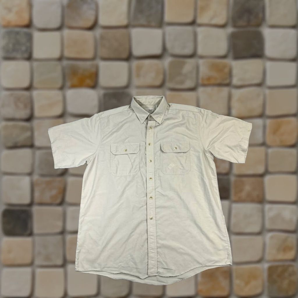 Vintage L.L.Bean Shirt Mens Large Beige Button-Up Short Sleeve Hiking Casual Size US L / EU 52-54 / 3 - 1 Thumbnail