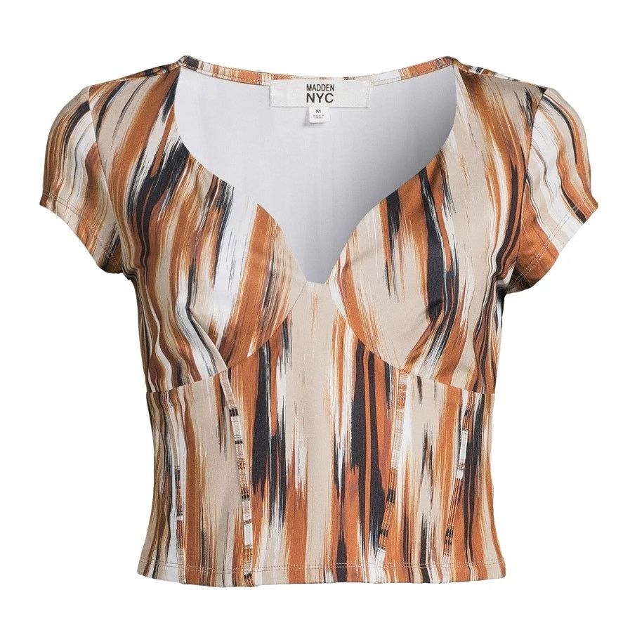 Madden NYC Madden NYC XS juniors Short Sleeve Deep V-Neck Top brown Size XS / US 0-2 / IT 36-38 - 4 Thumbnail