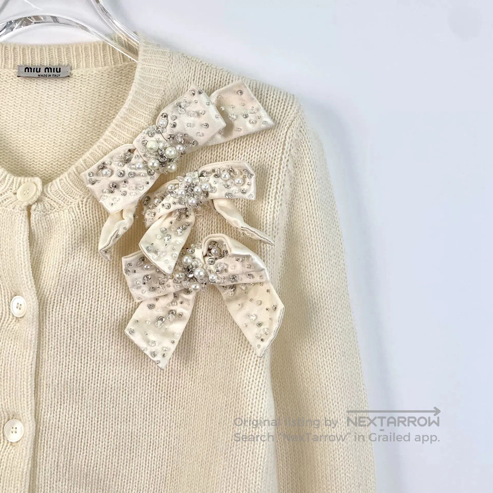Miu Miu miu miu beige bow detail knitted cardigan. Size US S / EU 44-46 / 1 - 3 Thumbnail