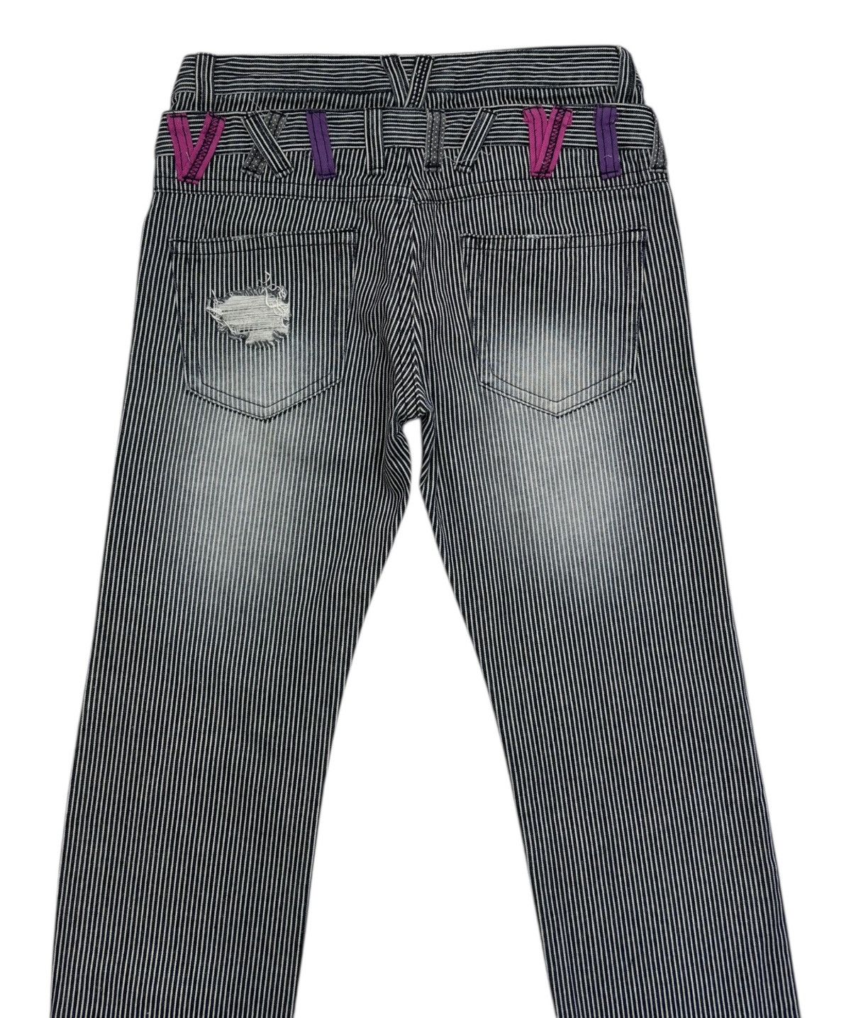 Seditionaries Colza Double Waist Striped Punk Distressed Denim Jeans Size 32" / US 10 / IT 46 - 6 Thumbnail
