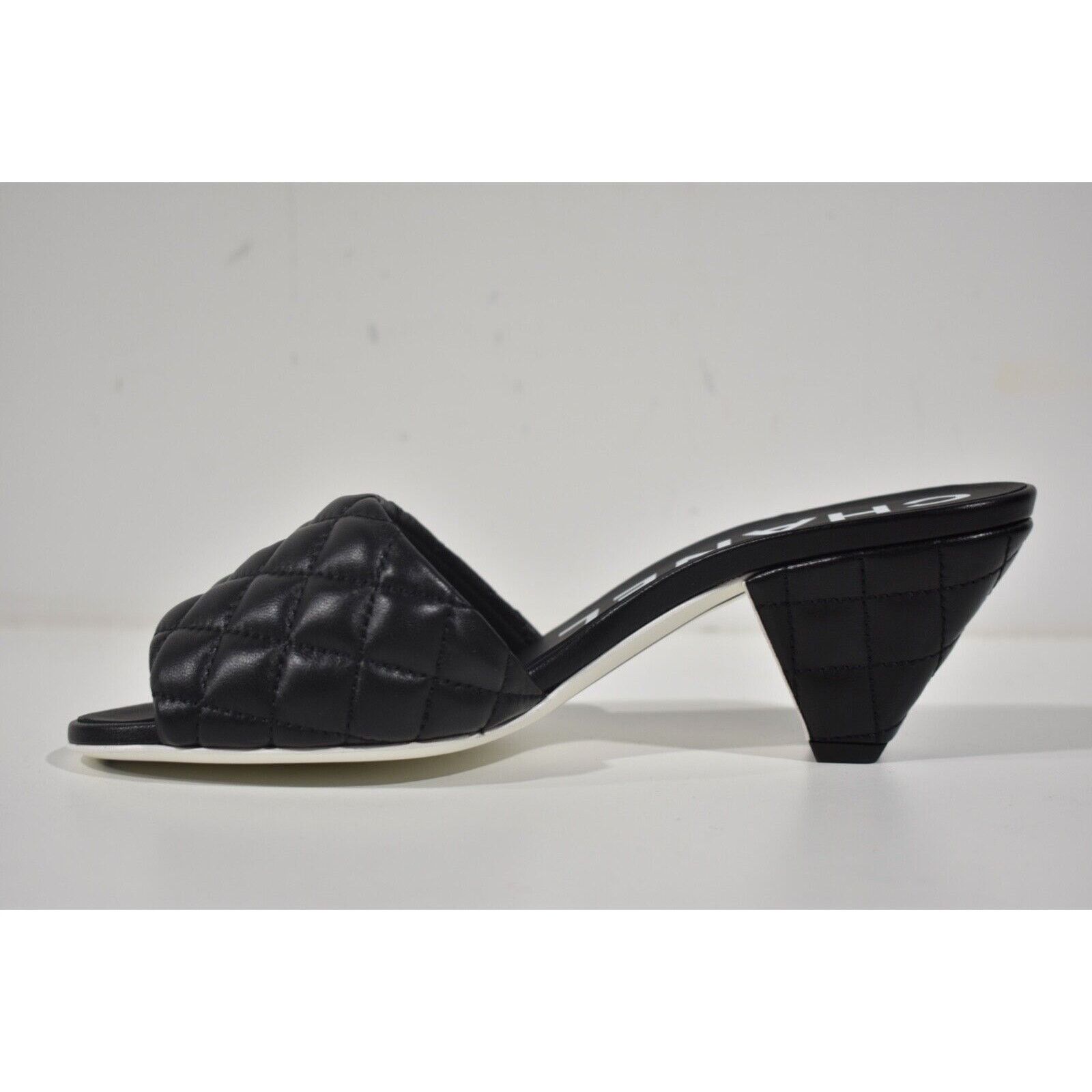 Chanel REV Quilted CC Logo Cone Heel Mule Slide Sandal 37.5 Size US 7.5 / IT 37.5 - 8 Thumbnail