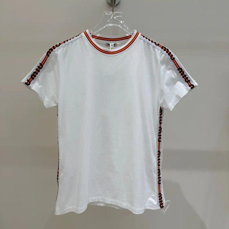 Miu Miu Miu Miu White Cotton Printed Striped T-Shirt 0089 Size M / US 6-8 / IT 42-44 - 1 Thumbnail
