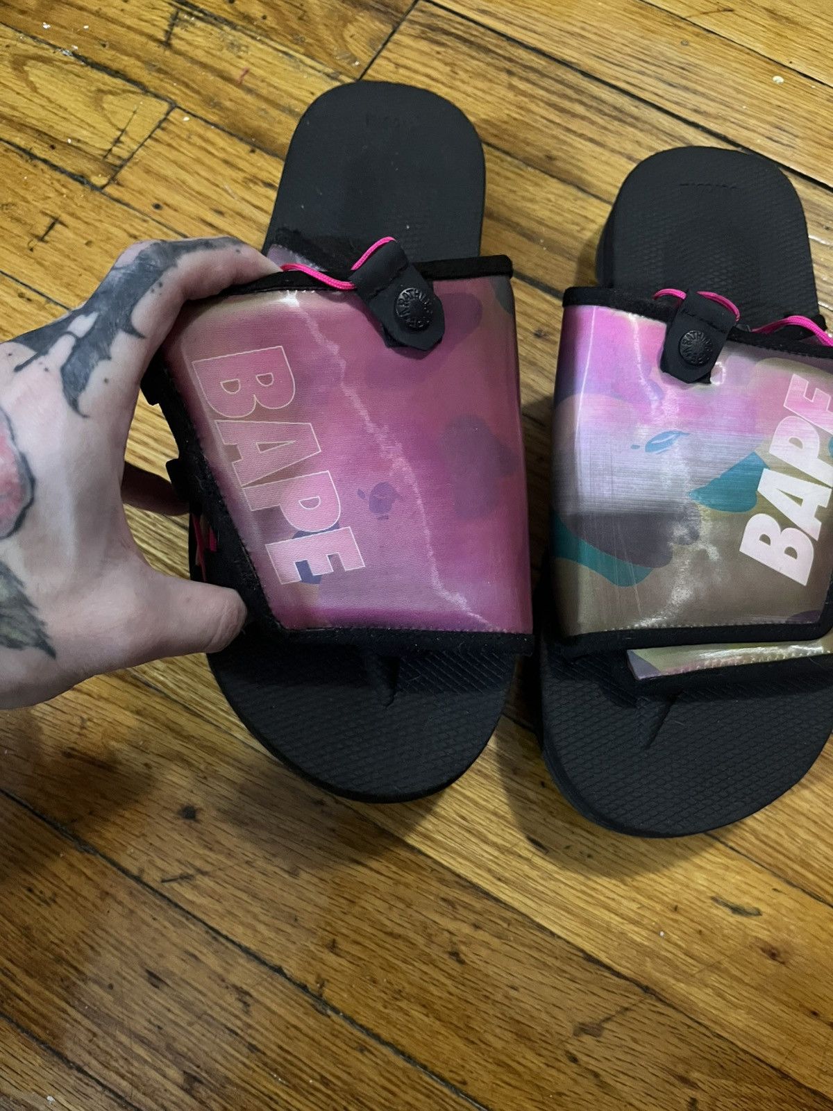Bape Bape suicoke slides iridescent pink Size US 9 / EU 42 - 2 Thumbnail
