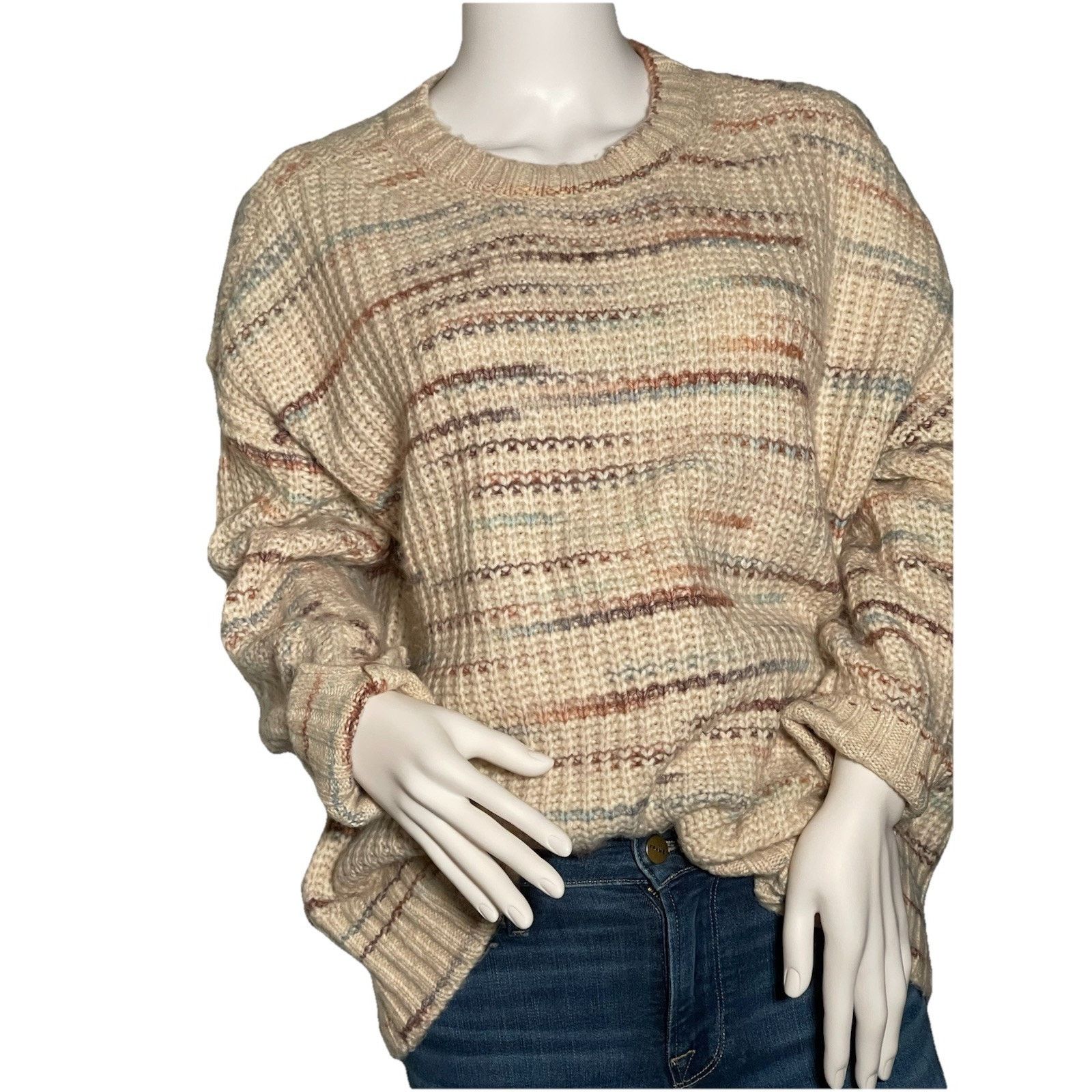 American Eagle Outfitters American Eagle White Brown Striped Long Sleeve Sweater XS Size XS / US 0-2 / IT 36-38 - 1 Thumbnail