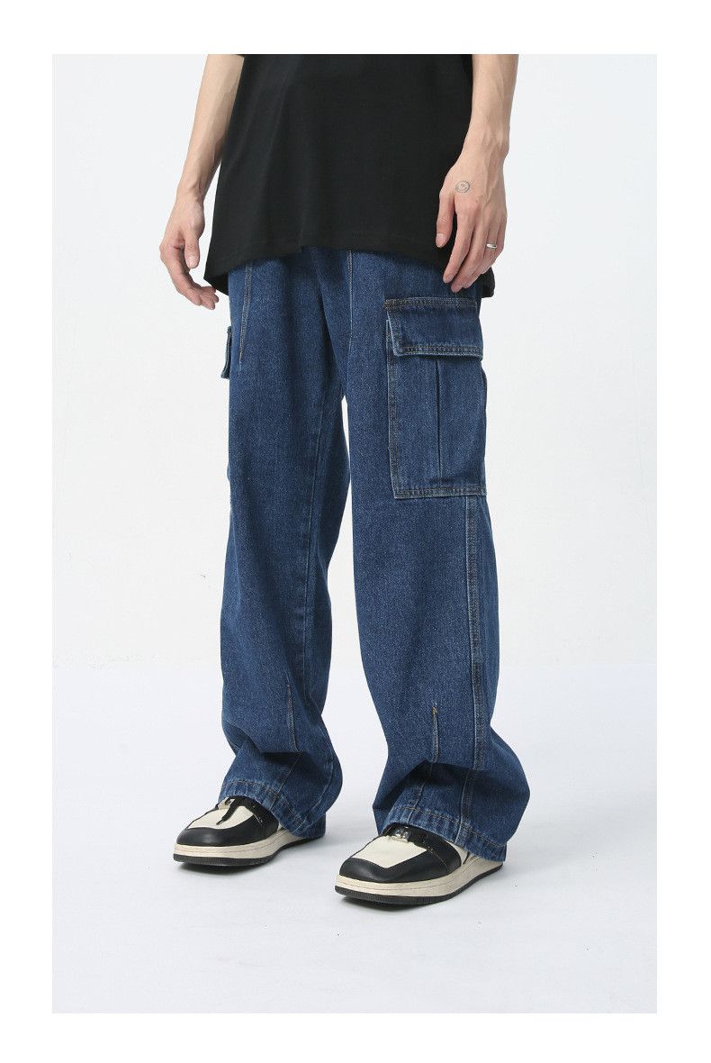 Japanese Brand Men's straight-leg casual pocket retro washed work jeans Size US 32 / EU 48 - 3 Thumbnail