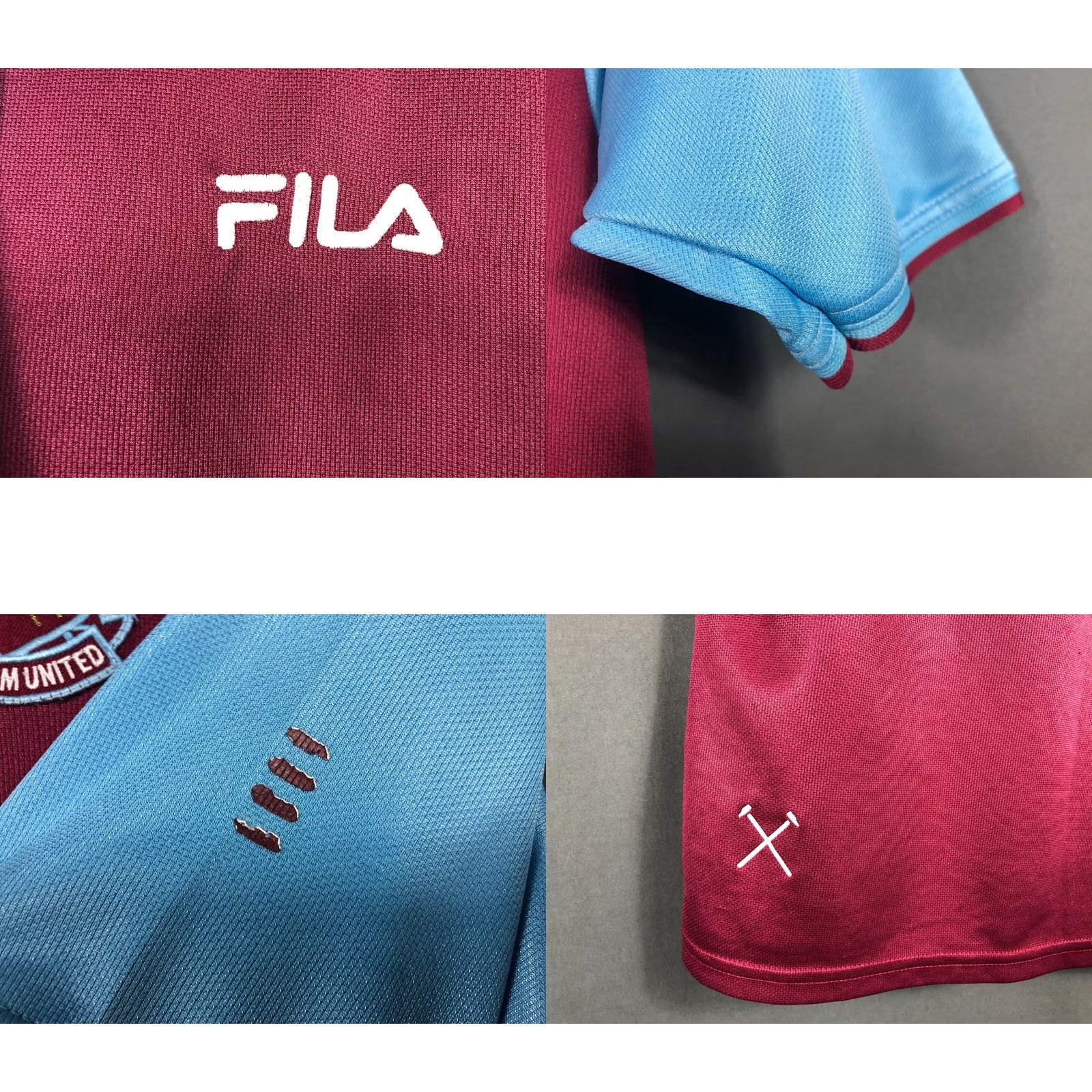 Fila FILA West Ham United Team T-Shirt Men Polyester Jersey Short Sleeve V-Neck Claret And Sky Blue Logos Sports Shirt Mens Size US M / EU 48-50 / 2 - 8 Thumbnail